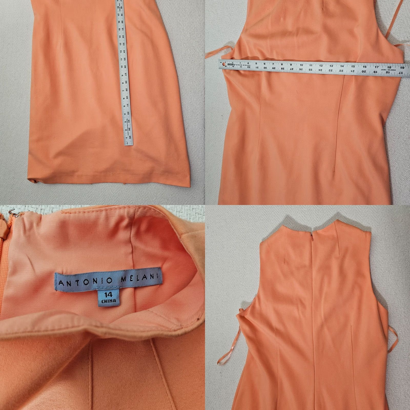 Vintage VINTAGE Antonio Melani Dress Women’s 14 Sleeveless Sheath Orange Coral Zipper Knee Length Pink Round Neck Ladies Size XL / US 12-14 / IT 48-50 - 9 Thumbnail