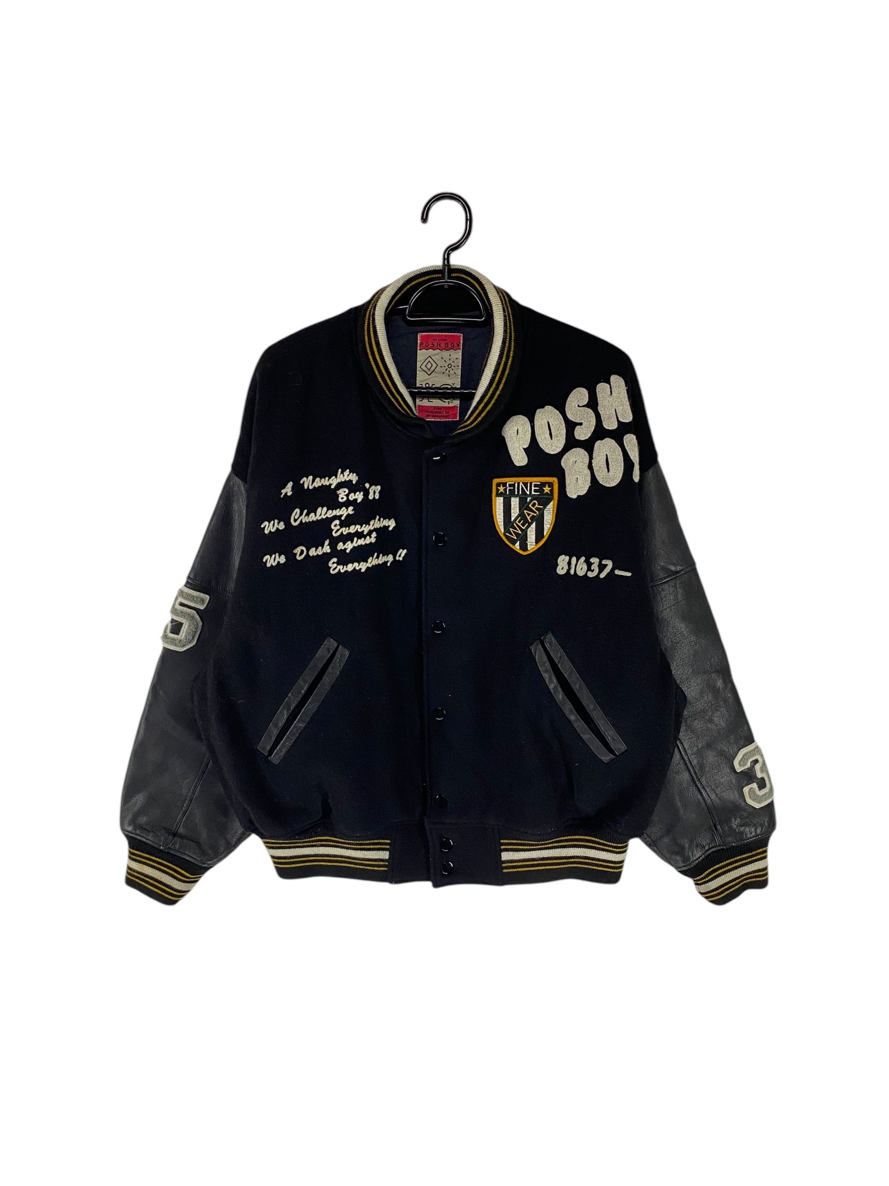 Japanese Brand 90s Posh Boy embroidered logo wool leather varsity jacket Size US L / EU 52-54 / 3 - 1 Thumbnail