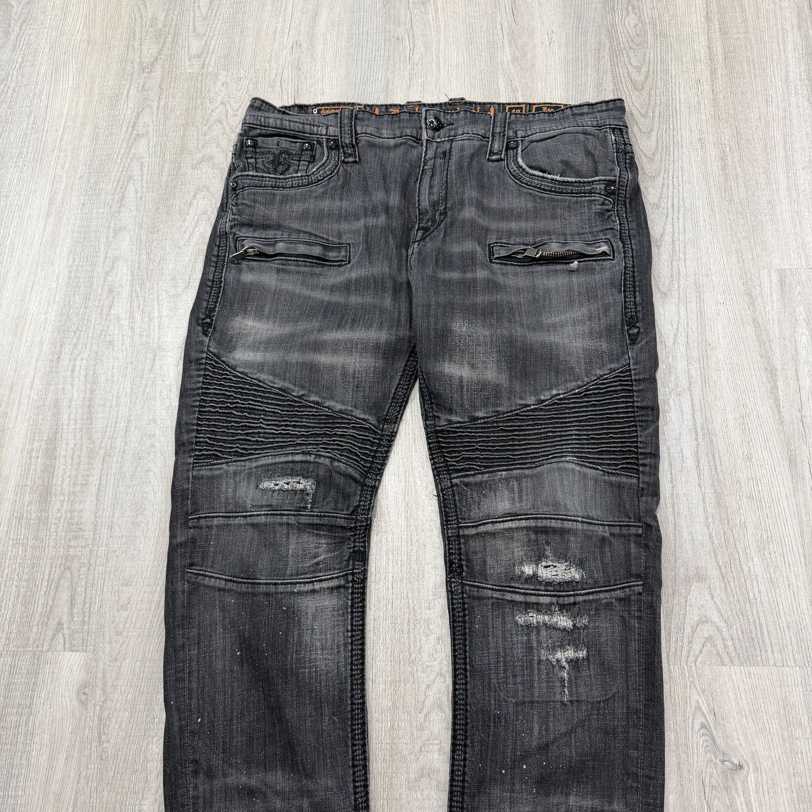 Rock Revival Rock Revival Ben Biker Jeans Men's 40 (Fits 40x33) Black Size US 40 / EU 56 - 2 Thumbnail