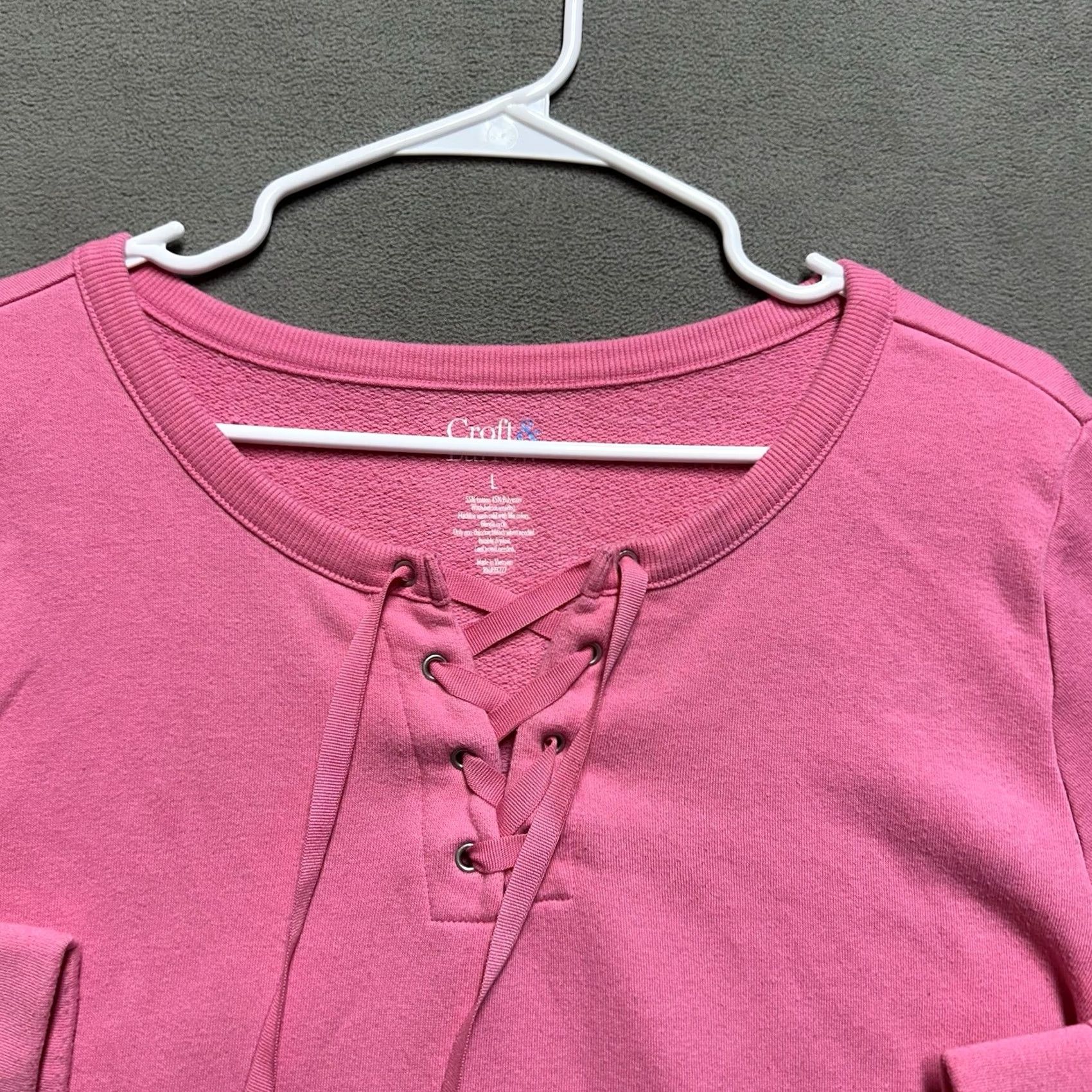 Croft & Barrow Croft & Barrow Sweater Womens Large Pink Round Neck Lace Up Stretch Size L / US 10 / IT 46 - 6 Thumbnail