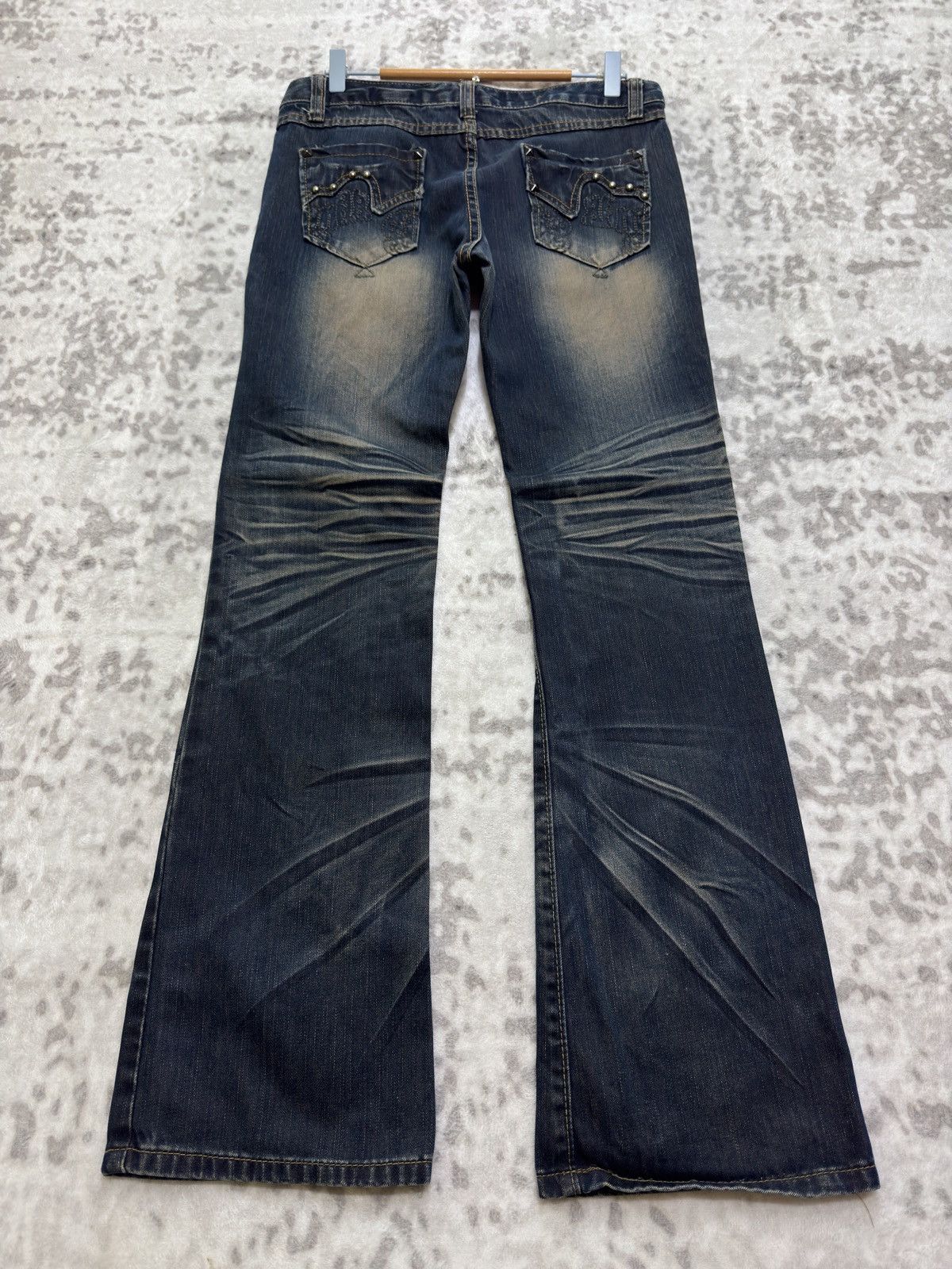 Japanese Brand Vintage X.M.H.L Y2K Mud Wash Studded Low Rise Flare Denim Size US 31 - 2 Thumbnail