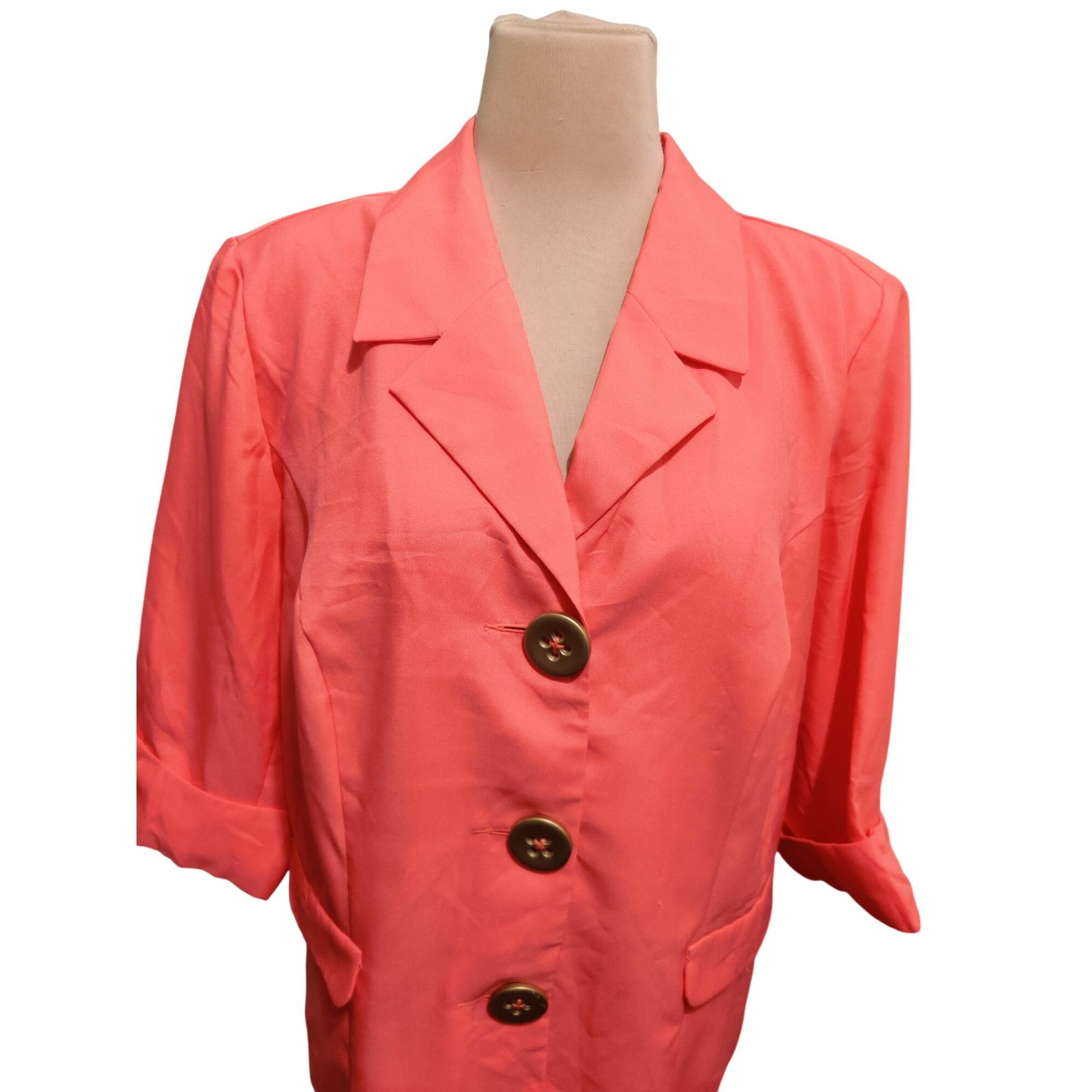 & Other Stories Allison Woods 22W Coral Button Front Plus Size Power Blazer Size 3XL / US 20-22 - 13 Thumbnail