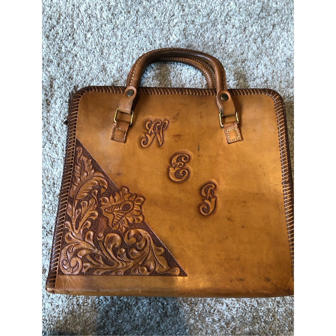 Other Vintage “W.E.J.” Initialed Women’s Brown Leather Hand Bag Size ONE SIZE - 2 Thumbnail
