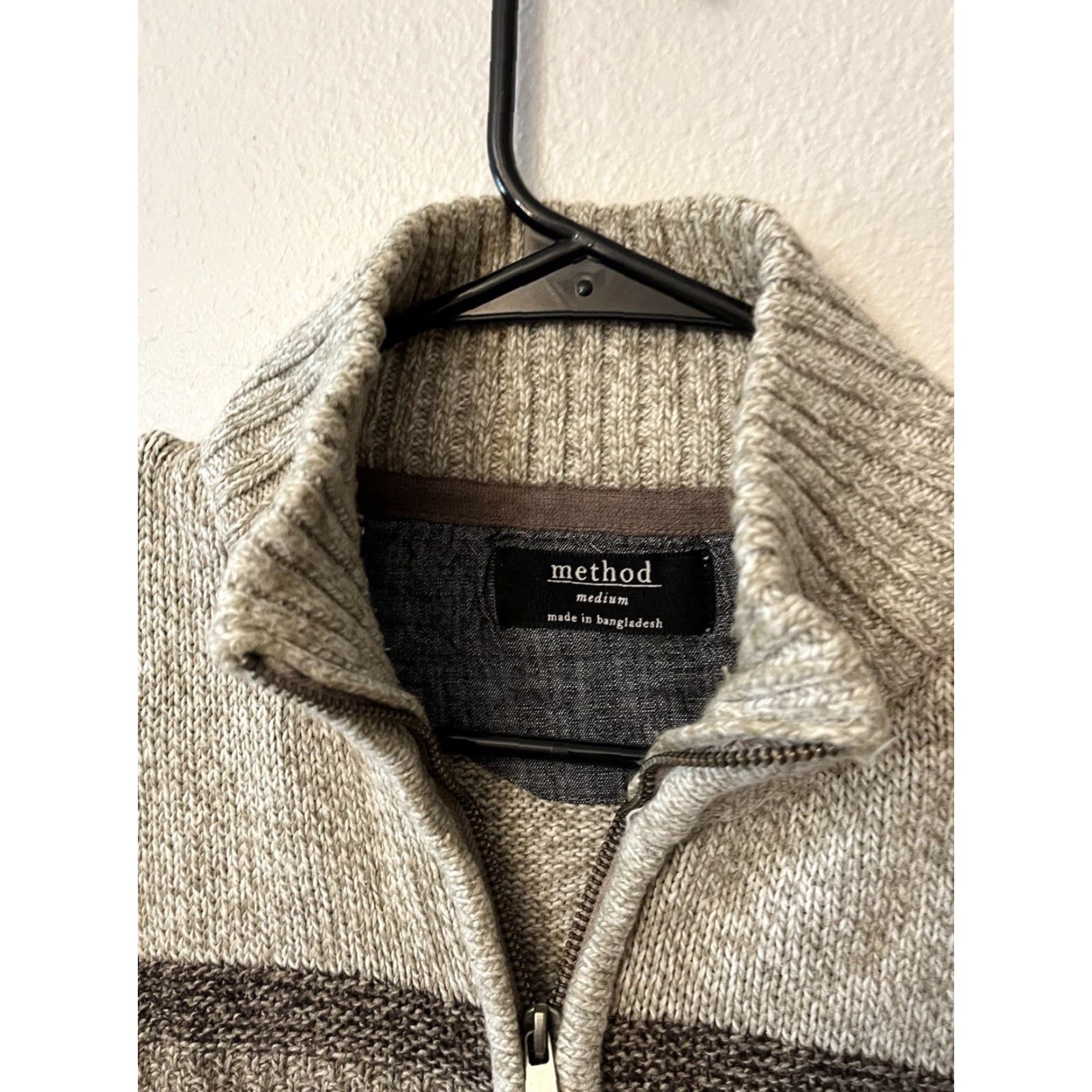 Vintage Method Sweater Men’s M Gray 1/4 Zip Mock Neck Cotton Blend Knit Pullover Size US M / EU 48-50 / 2 - 2 Thumbnail