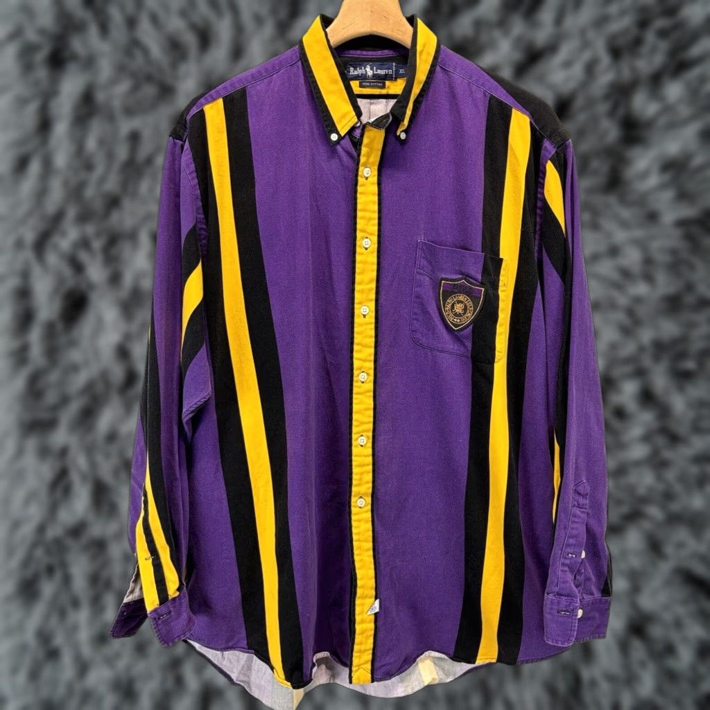 Ralph Lauren VINTAGE Ralph Lauren Button Down Shirt Striped Long Sleeve XL Men Purple Black 90s Cotton Button Up Size US XL / EU 56 / 4 - 1 Thumbnail