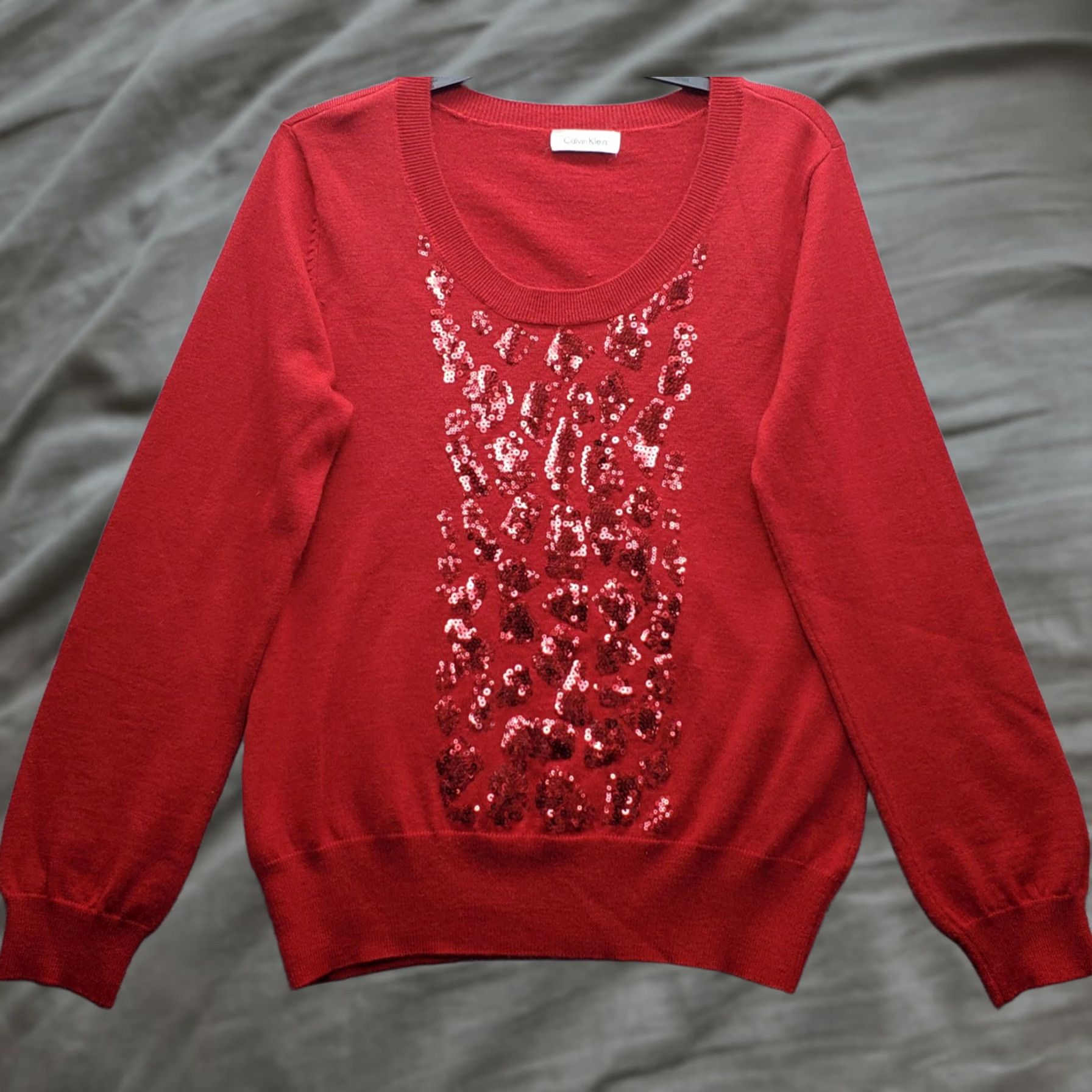 Calvin Klein Calvin Klein Womens Size M Red Knit Sweater Sequined Long Sleeve Pullover Size M / US 6-8 / IT 42-44 - 1 Thumbnail