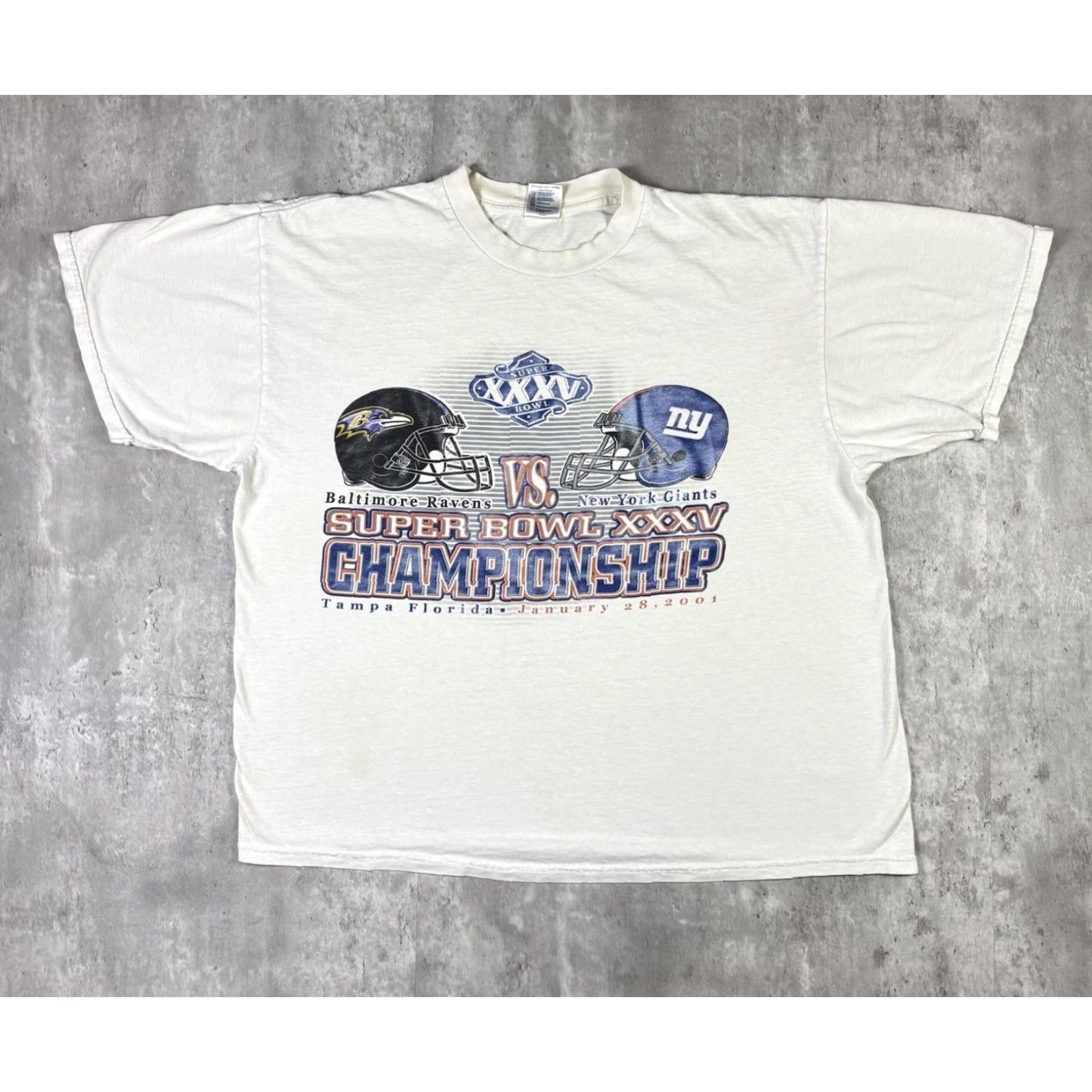 Delta VINTAGE 2001 Superbowl T Shirt Ravens Giants Championship Promo XL White Cotton Delta Men Regular Graphic Print Short Sleeve Crew Neck Sports Size US XL / EU 56 / 4 - 2 Thumbnail