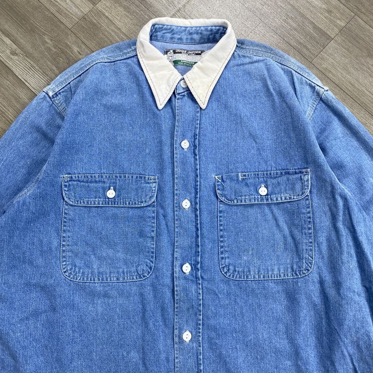 Sugar Cane 1990s Vintage Unique Uniform Sugar Cane Chambray Work Shirt Size US L / EU 52-54 / 3 - 2 Thumbnail