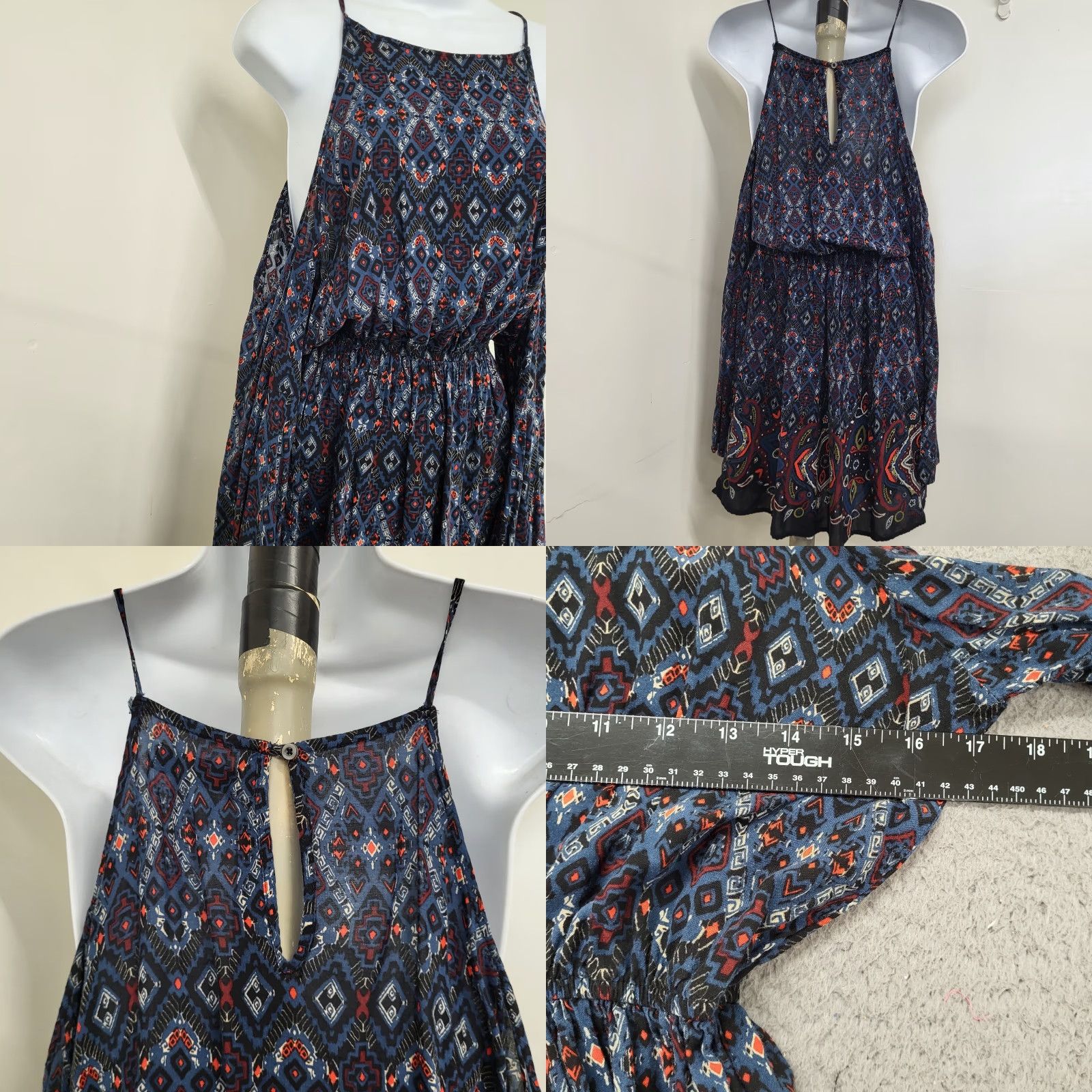 Abercrombie & Fitch Abercrombie & Fitch Dress Medium Blue Paisley Cold Shoulder Long Sleeve Dress Size M / US 6-8 / IT 42-44 - 8 Thumbnail