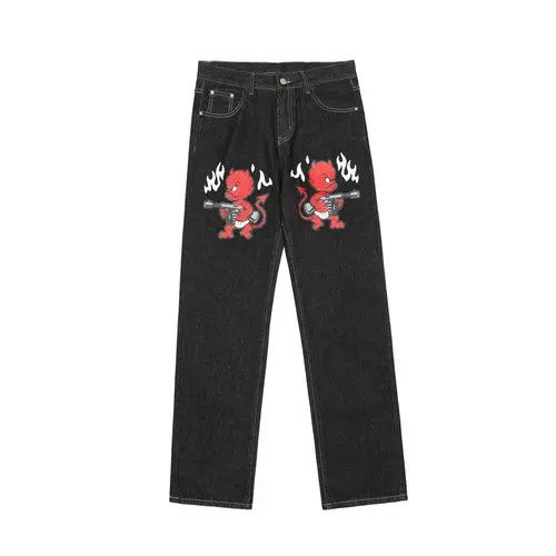 Jean Devil Graphic Black Denim Jeans Size US 34 / EU 50 - 4 Thumbnail