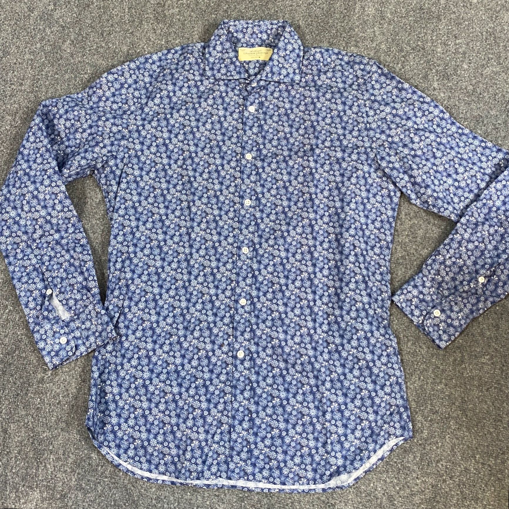 Vintage Lander Urquijo Mens Shirt 40 Floral Spread Collar Blue Long Sleeve Button-Up Size US L / EU 52-54 / 3 - 2 Thumbnail
