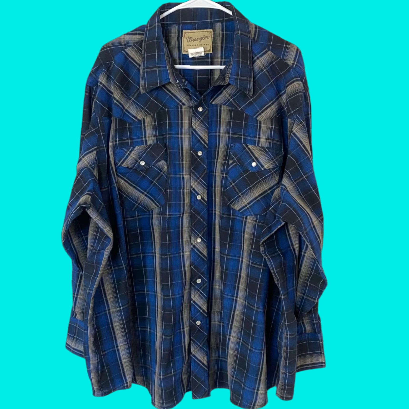 Wrangler VINTAGE Wrangler Western Pearl Snap Shirt Blue Plaid Long Sleeve Cowboy Mens 3XL Shirt Size US XXL / EU 58 / 5 - 1 Thumbnail