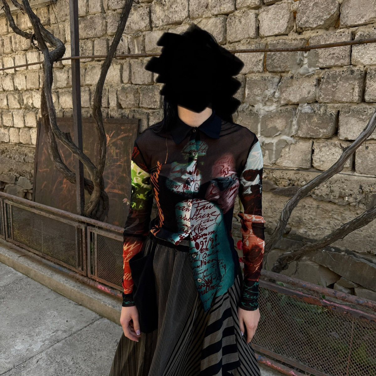 Jean Paul Gaultier FW1997 JPG Fight Racism Face Mesh Long Sleeve