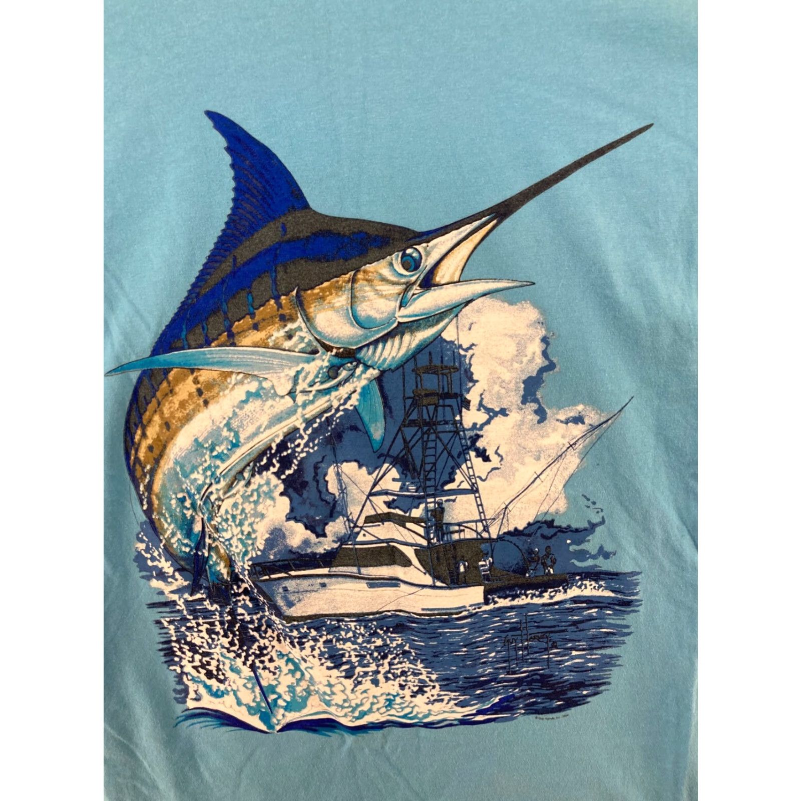 Guy Harvey Guy Harvey AFTCO Mens TShirt Small Blue Sailfish Fishing Outdoor Shirt Adult S Blue Sailfish Graphic Print Crew Neck Cotton Jersey Short Sleeve Size US S / EU 44-46 / 1 - 7 Thumbnail