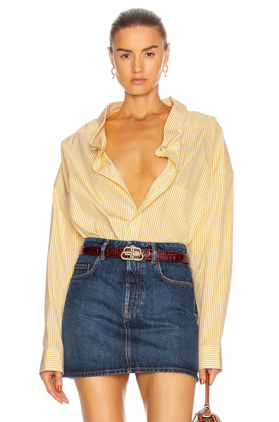 Balenciaga o1s1wg111124 Cocoon Swing Shirt in Yellow/White Size XS / US 0-2 / IT 36-38 - 3 Thumbnail