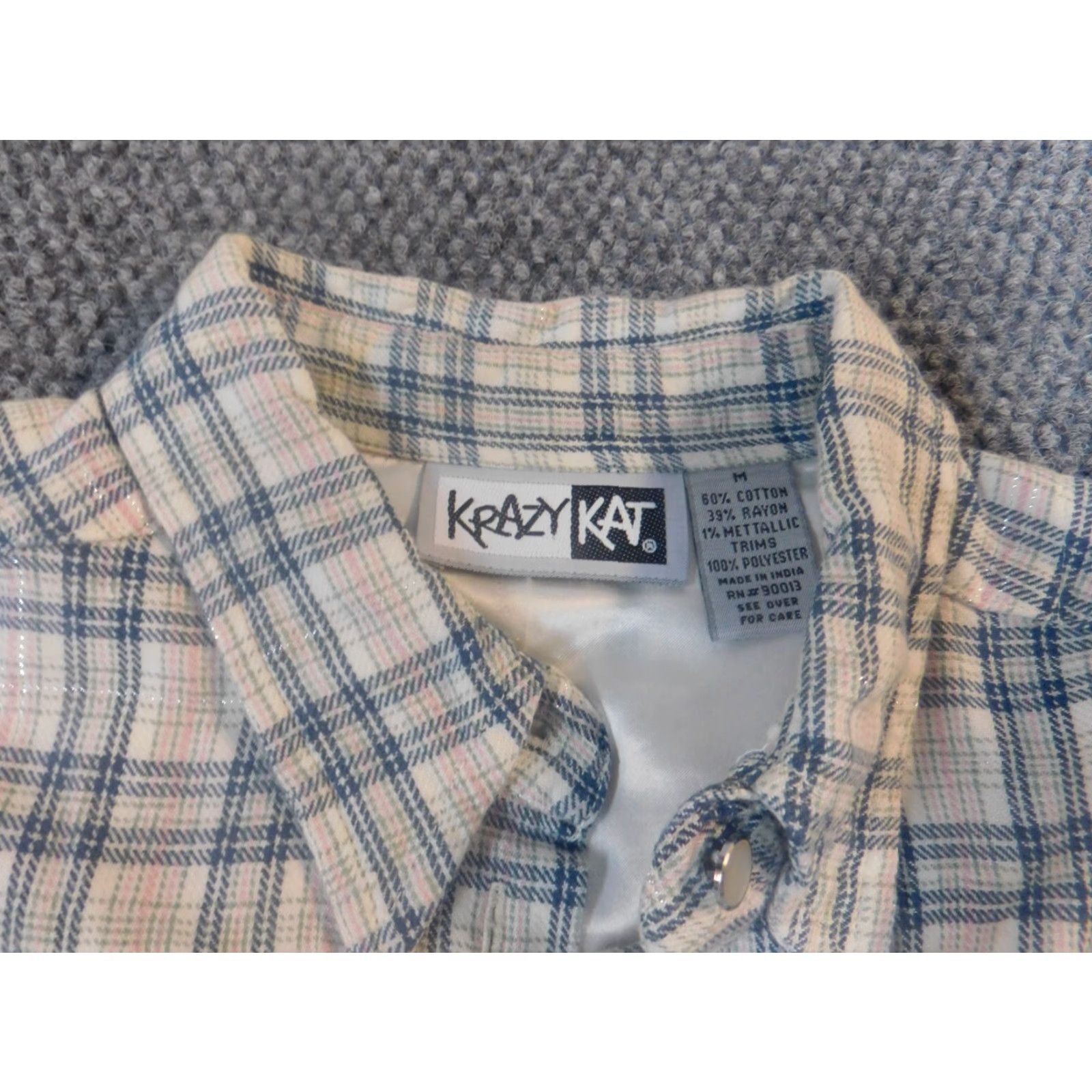 Vintage Krazy Kat Womens Shirt Medium plaid flowers button down Size M / US 6-8 / IT 42-44 - 4 Thumbnail