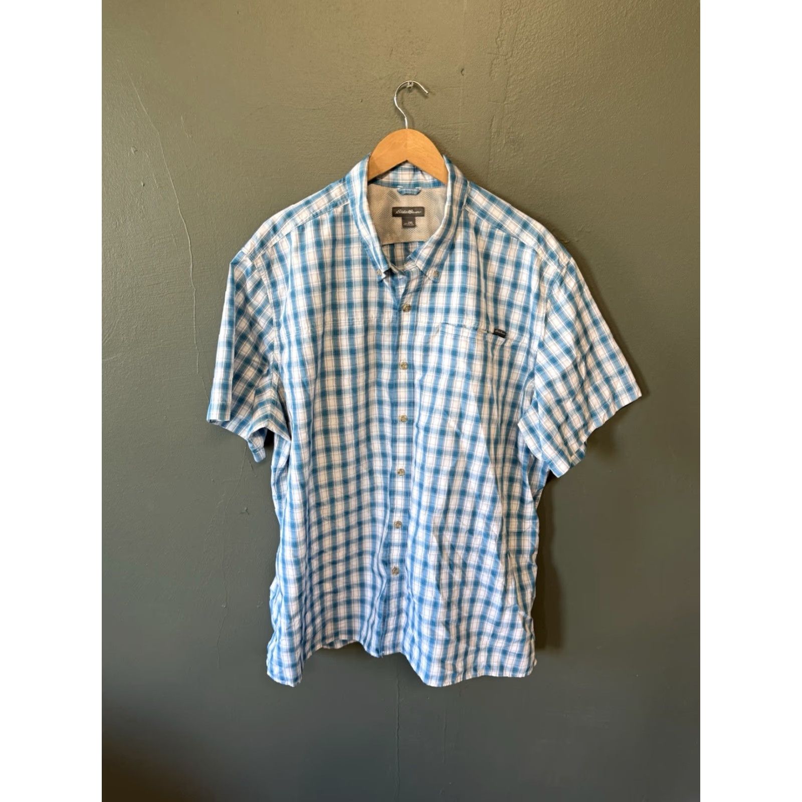 Eddie Bauer Eddie Bauer Mens Blue Plaid Short Sleeve Button-Up Shirt 2XL Size US XXL / EU 58 / 5 - 2 Thumbnail