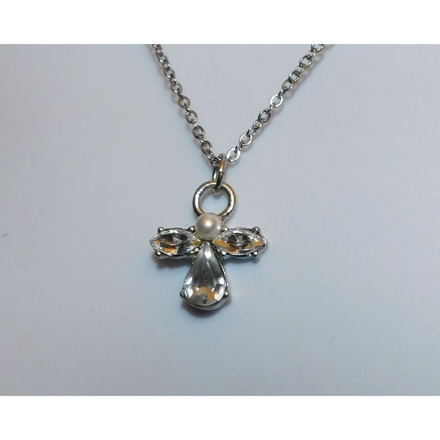 Other Religious Guardian Angel Necklace Clear Gemmed With Silver T Size ONE SIZE - 4 Thumbnail
