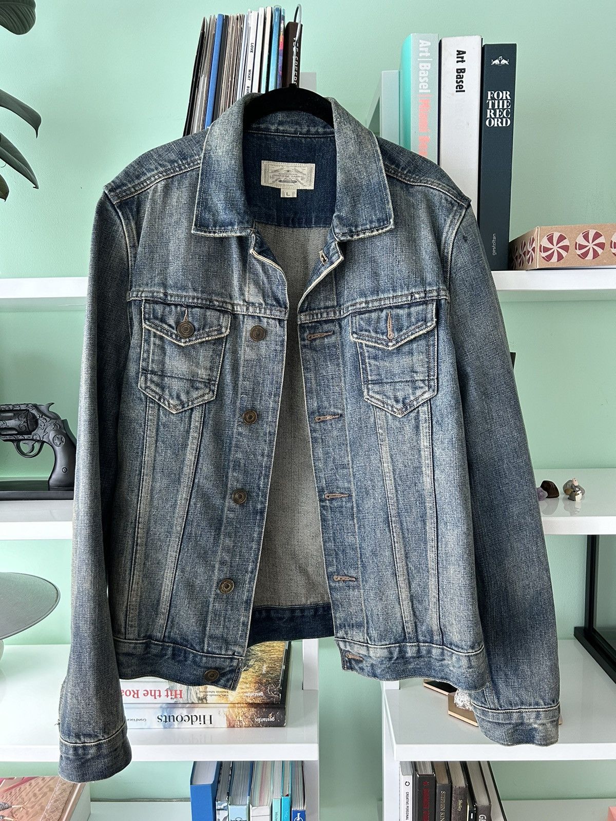 image of Allsaints Japanese Selvedge Trucker Jacket (Vintage Blue), Men's (Size Large)