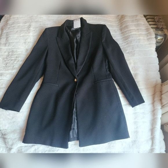 Zara NWt Zara Long Fitted Blazer Lapel Collar, Shoulder Pads Size M / US 6-8 / IT 42-44 - 3 Thumbnail