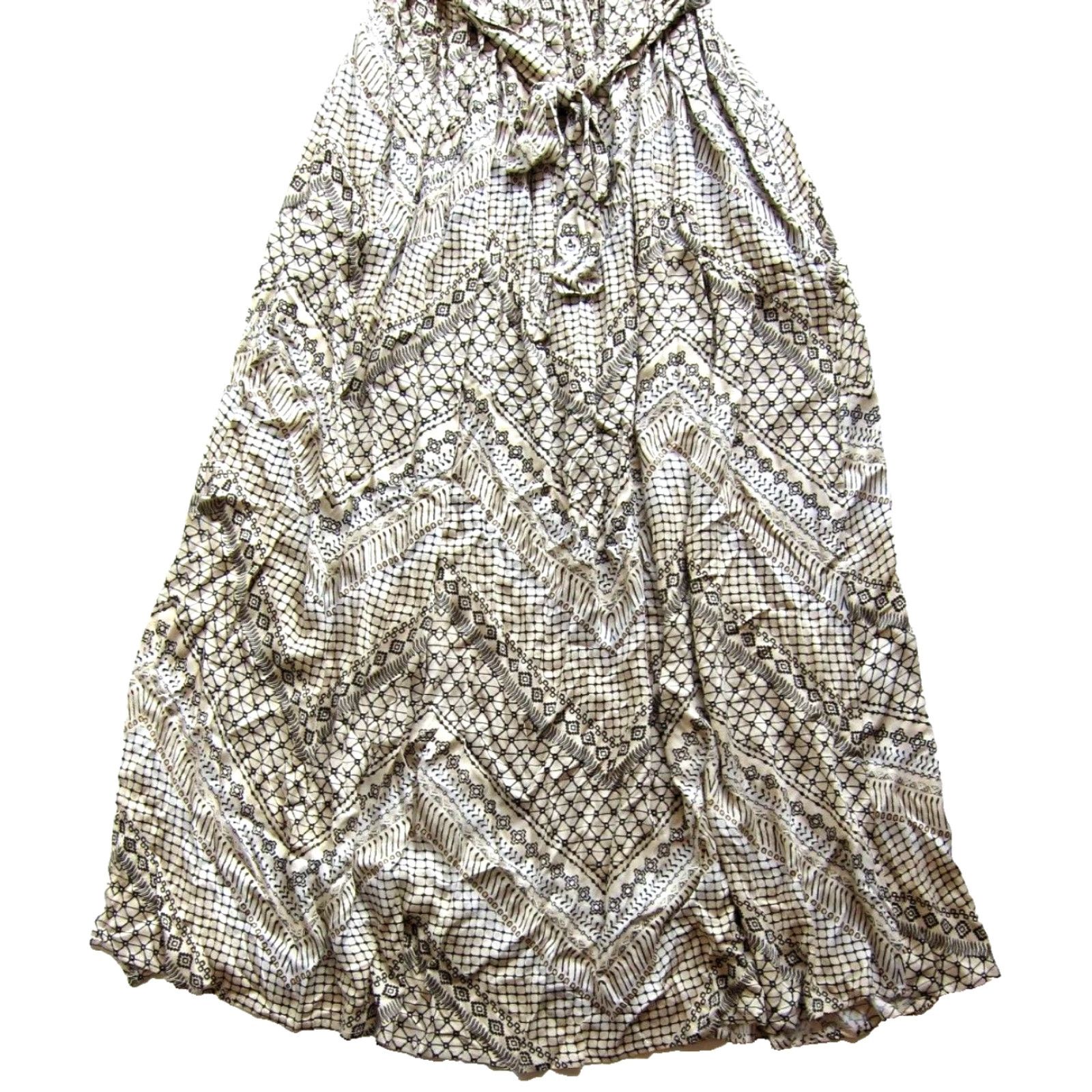 Vintage VICI Rayon Ivory Black Geometric Short Sleeve Pocket V-Neck Maxi Dress XS Size 26" / US 2 / IT 38 - 7 Thumbnail