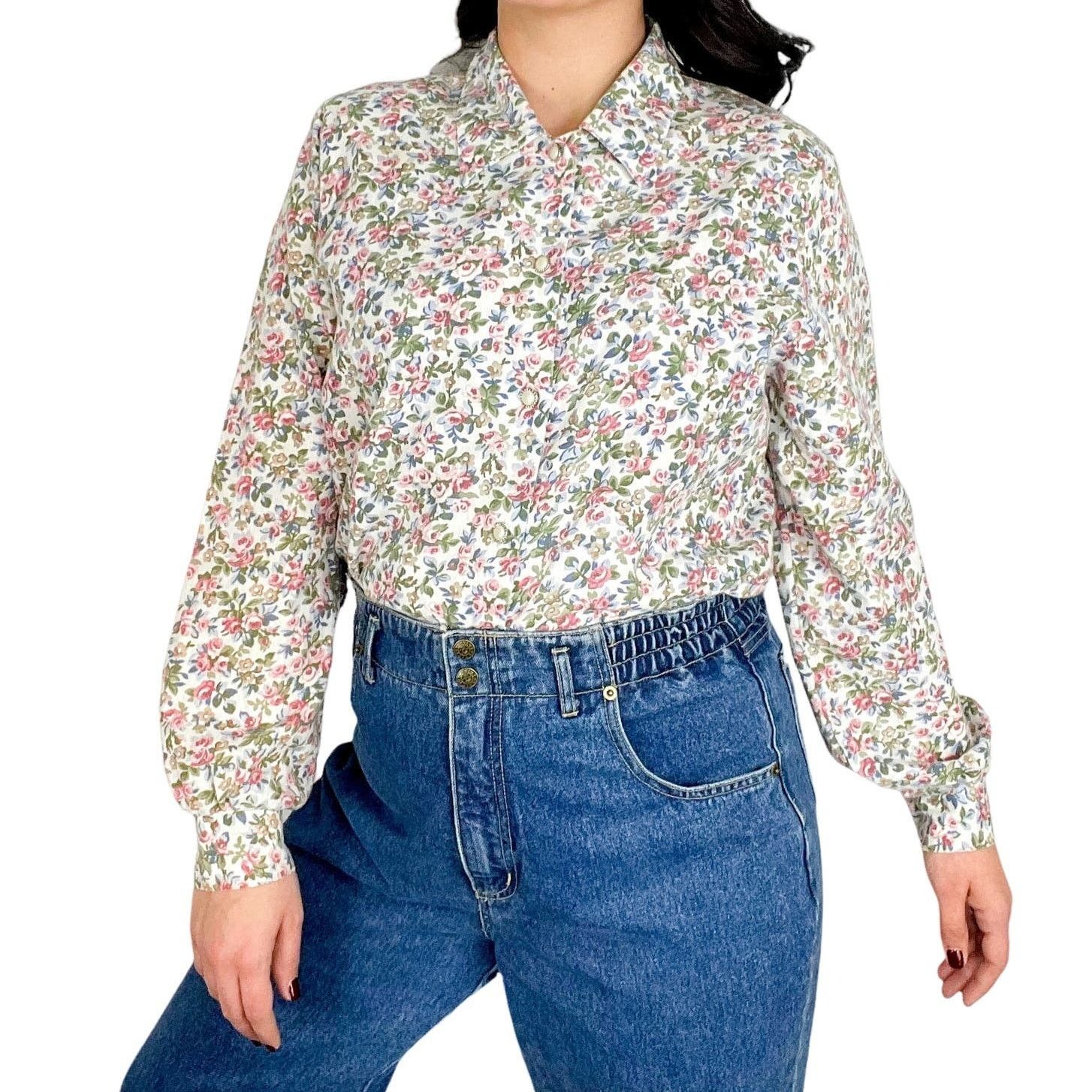 Vintage 70s Vintage Floral Button Up Blouse Cottagecore Top Medium Size M / US 6-8 / IT 42-44 - 8 Thumbnail