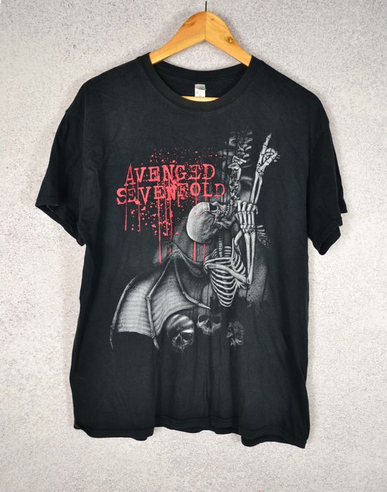 T-shirt Vintage Avenged Sevenfold Années 2000 - Taille M Blanc - Occasion Avec Petites Taches