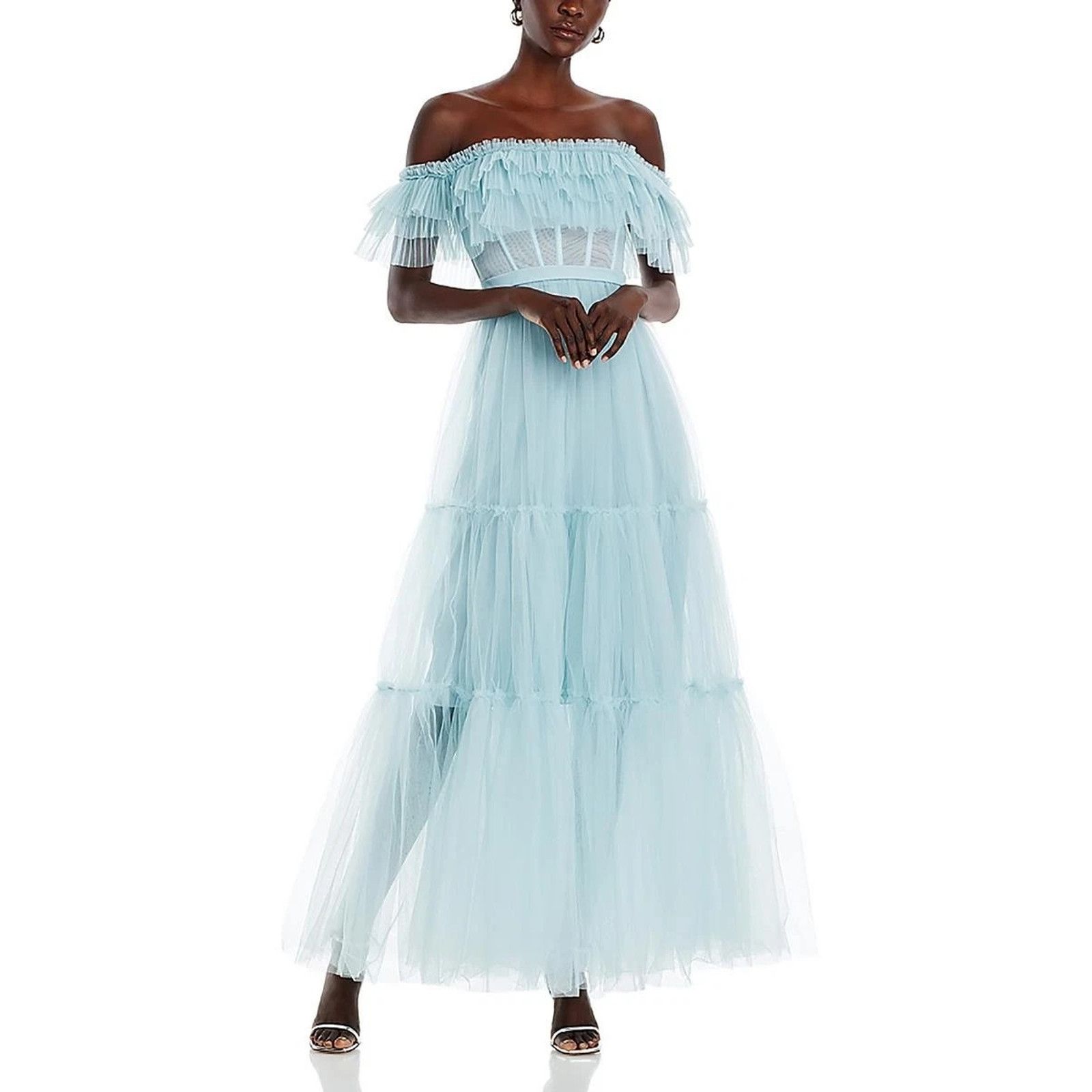 Bcbgmaxazria BCBGMAXAZRIA Womens Blue Tiered Off-The-Shoulder Dress, 2 Size XS / US 0-2 / IT 36-38 - 1 Thumbnail