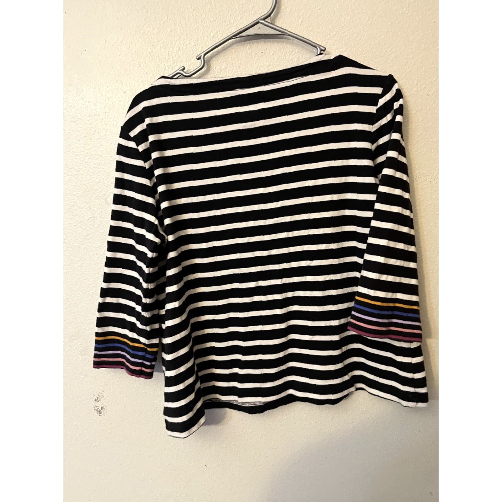 Croft & Barrow Croft & Barrow Croft Barrow Striped 3/4 Sleeve Top White Black L Blouse Womens Casual Knit Stretch Boat Neck Button Fall Basic Cotton Size L / US 10 / IT 46 - 3 Thumbnail
