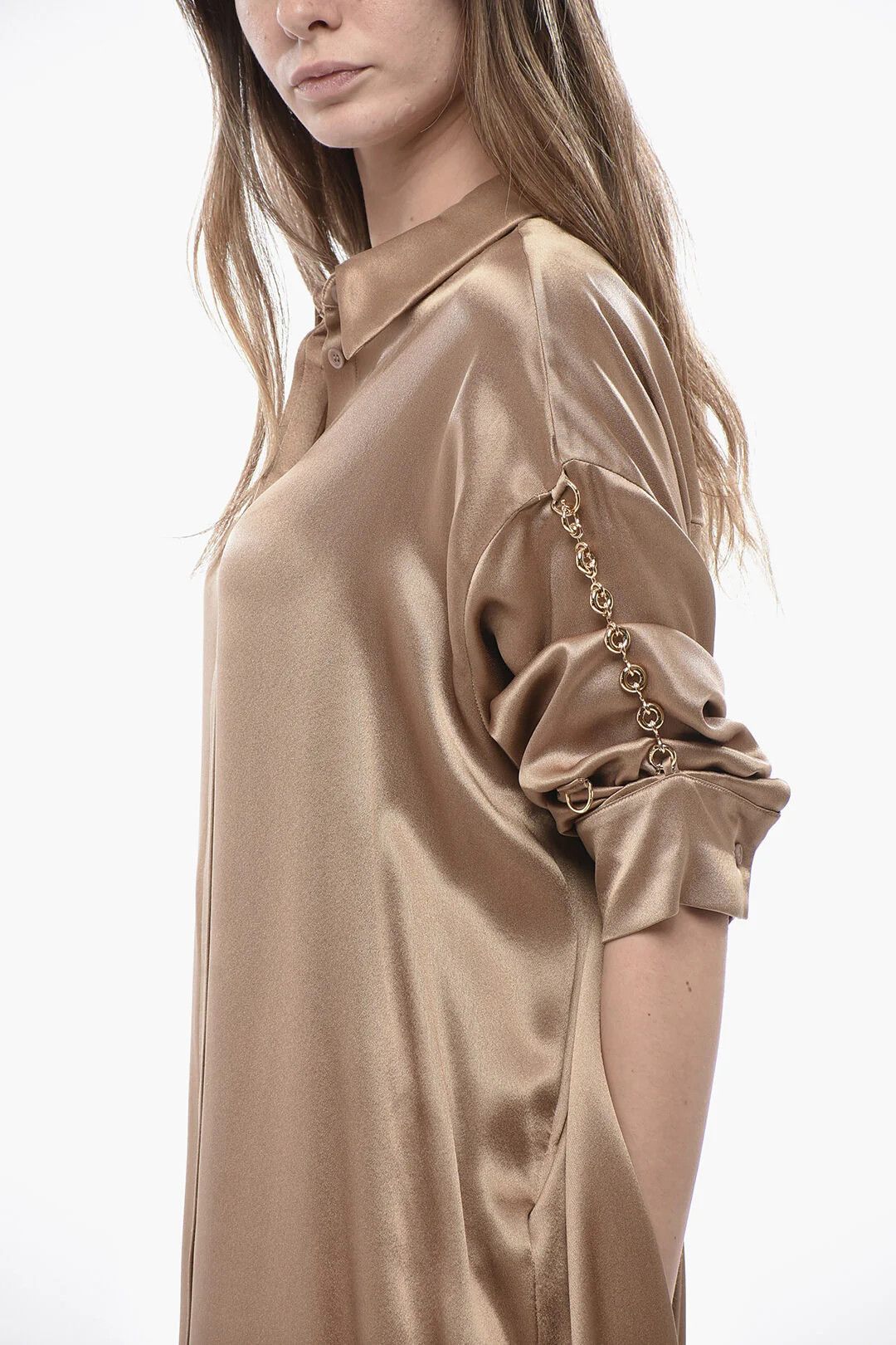 Loewe og1mm0426 Silk Satin Shirtdress in Brown Size M / US 6-8 / IT 42-44 - 3 Thumbnail