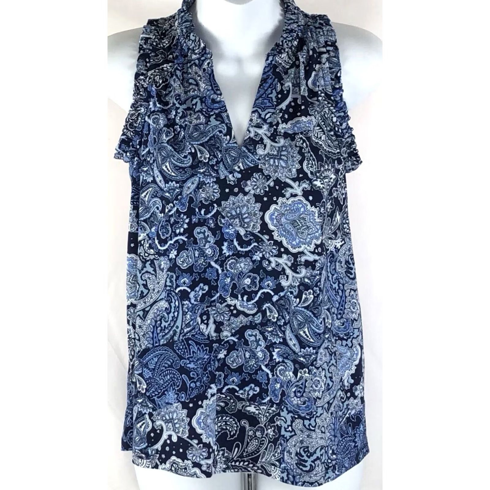 Vintage VINTAGE blue floral sleeveless top S V-neck Bohemian Hippie Y2K blouse Size S / US 4 / IT 40 - 6 Thumbnail