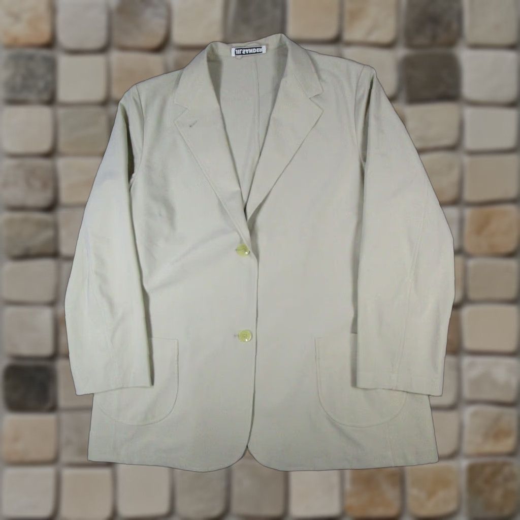 Jil Sander Jil Sander Jacket Womens Large Beige Polyester Solid Mid-Length Long Sleeve Button Closure Regular Fit Women Mens Girls Size L / US 10 / IT 46 - 1 Thumbnail