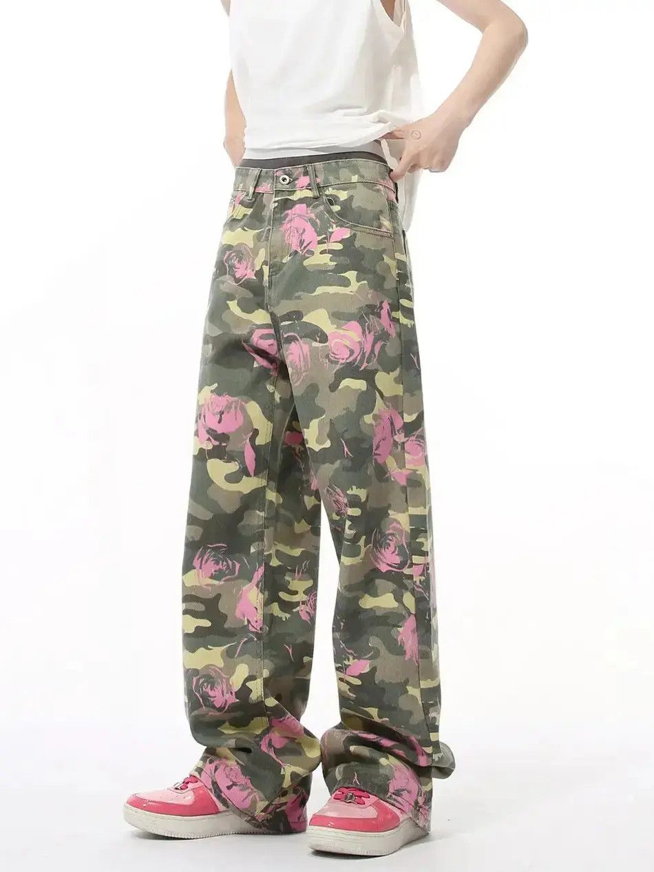 Japanese Brand Loose straight tube camouflage printed jeans Size US 32 / EU 48 - 1 Thumbnail