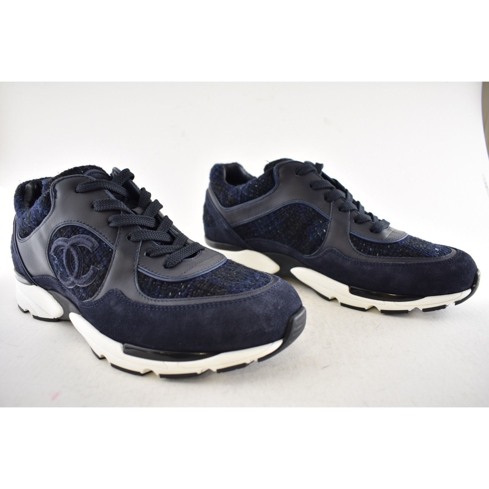 Chanel Chanel 24A Blue Black Tweed Suede CC Logo Trainer Sneaker 42 Size US 12 / IT 42 - 3 Thumbnail