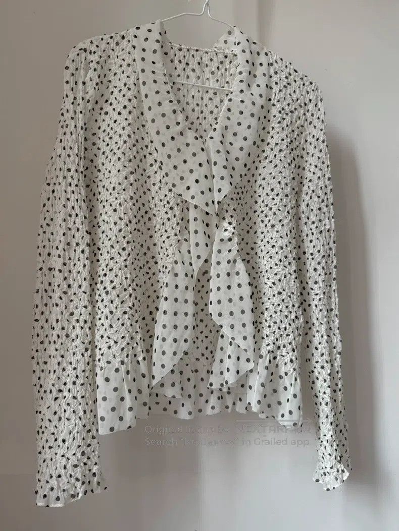 Issey Miyake Issey Miyake Black-White Polka Dot Ruched Ruffle Irregular Size M / US 6-8 / IT 42-44 - 4 Thumbnail