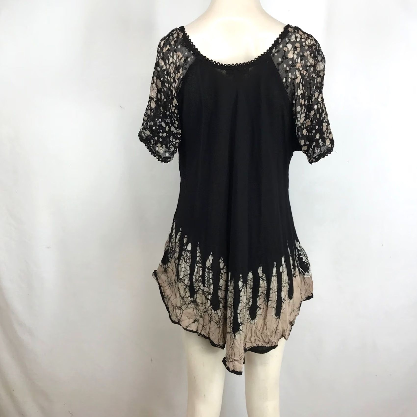 Vintage VINTAGE Sakkas Womens Black Lace Embroidered Batik Tunic Top Free Size Boho Lace-Up Shirt Womens XS? Size ONE SIZE - 5 Thumbnail