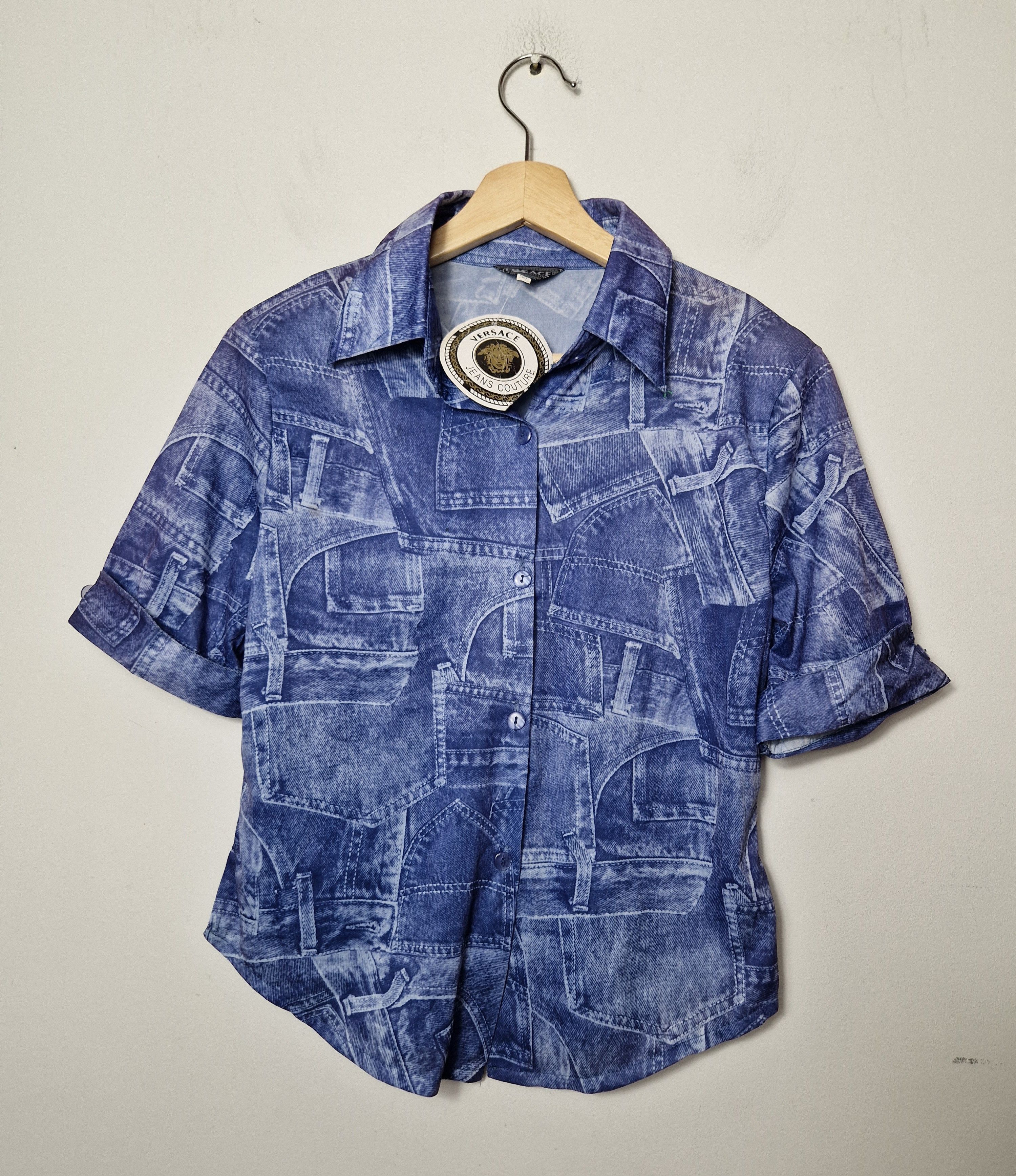 Versace Versace vintage denim print DSWT blouse Size S / US 4 / IT 40 - 1 Thumbnail
