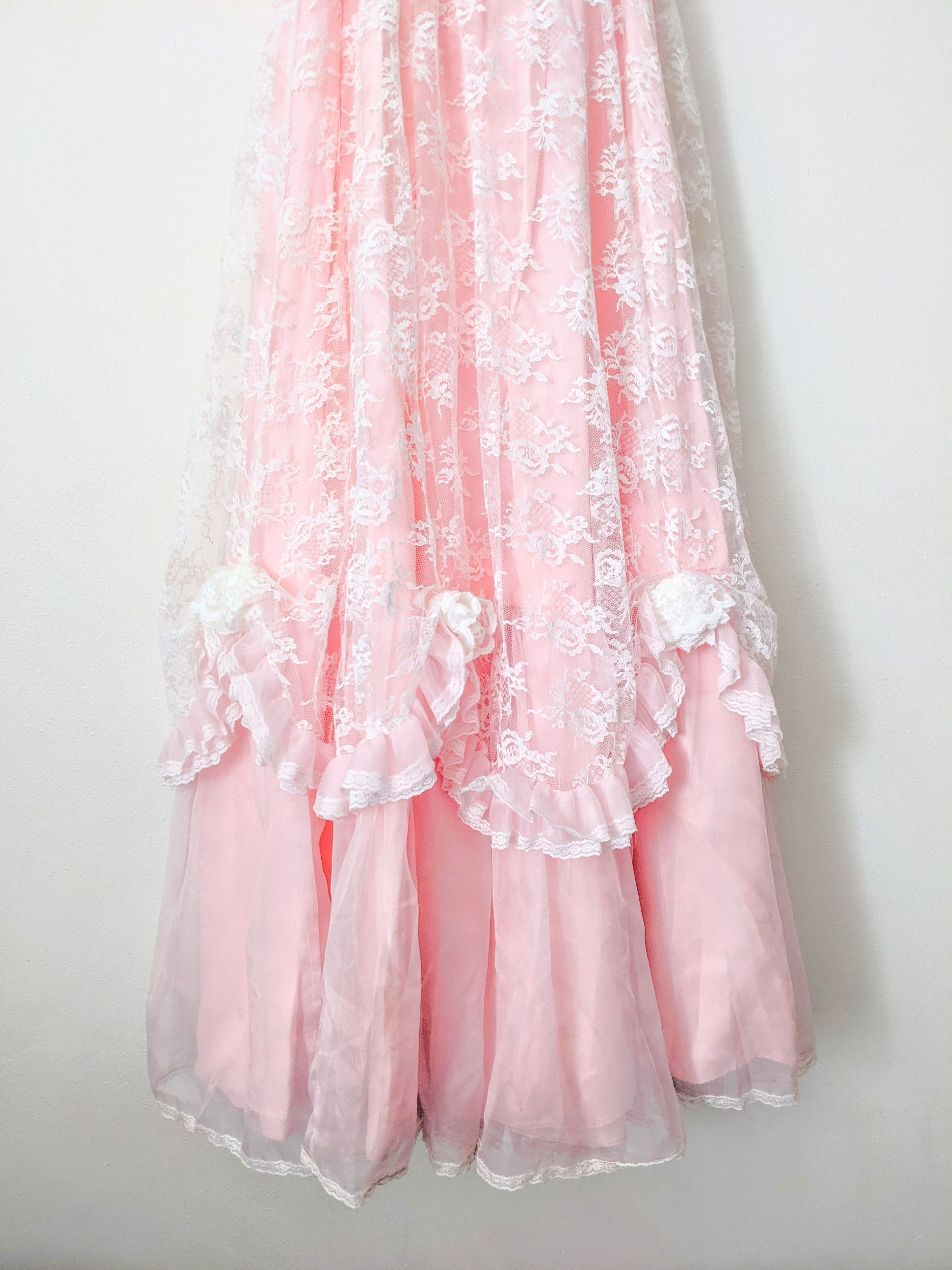 Other Vintage Lorrie Deb Pink Floral Princess Ruffle Flare Dress Size M / US 6-8 / IT 42-44 - 4 Thumbnail