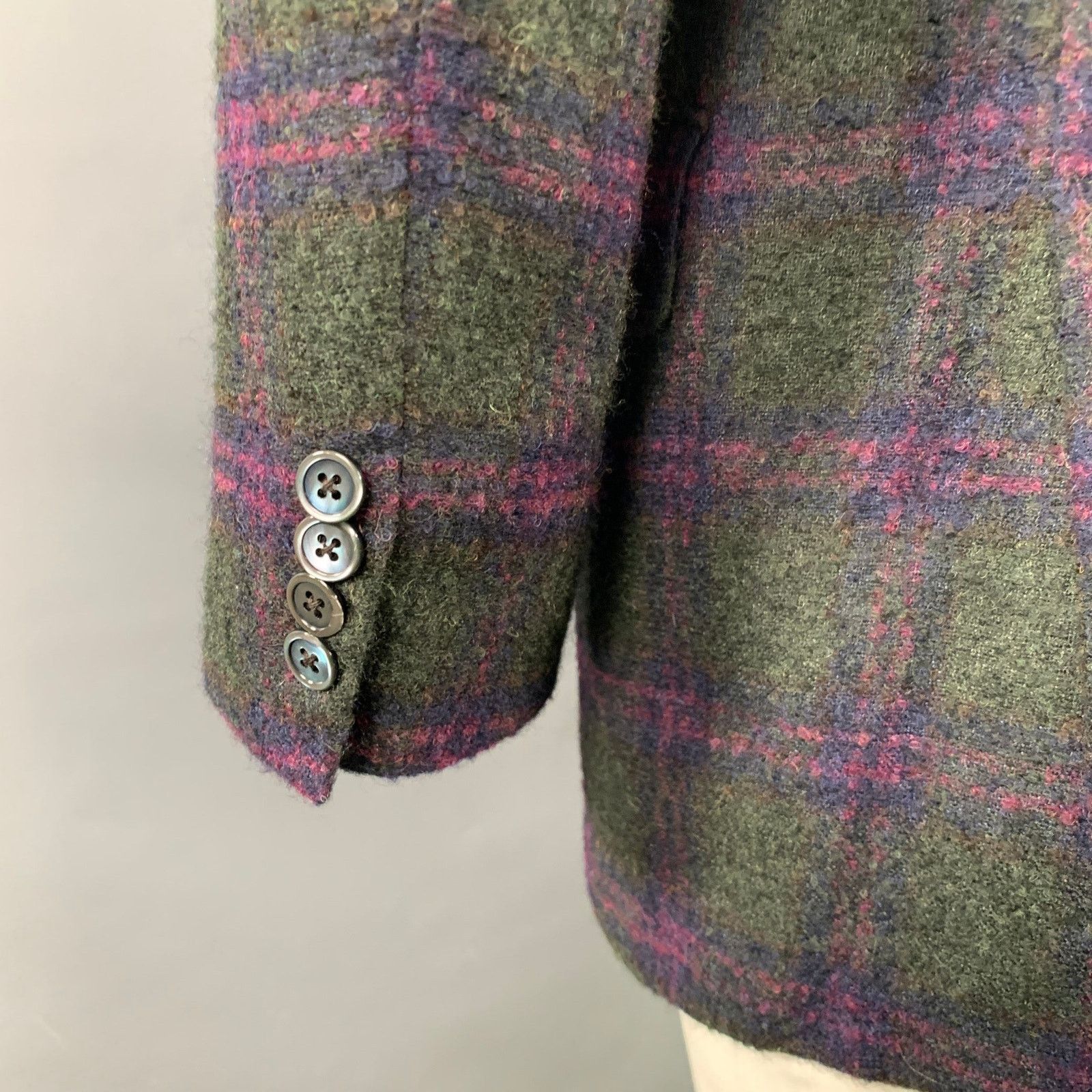 Robert Talbott 42 Regular Green Purple Plaid Alpaca Wool Sport Coat Size 42R - 5 Thumbnail