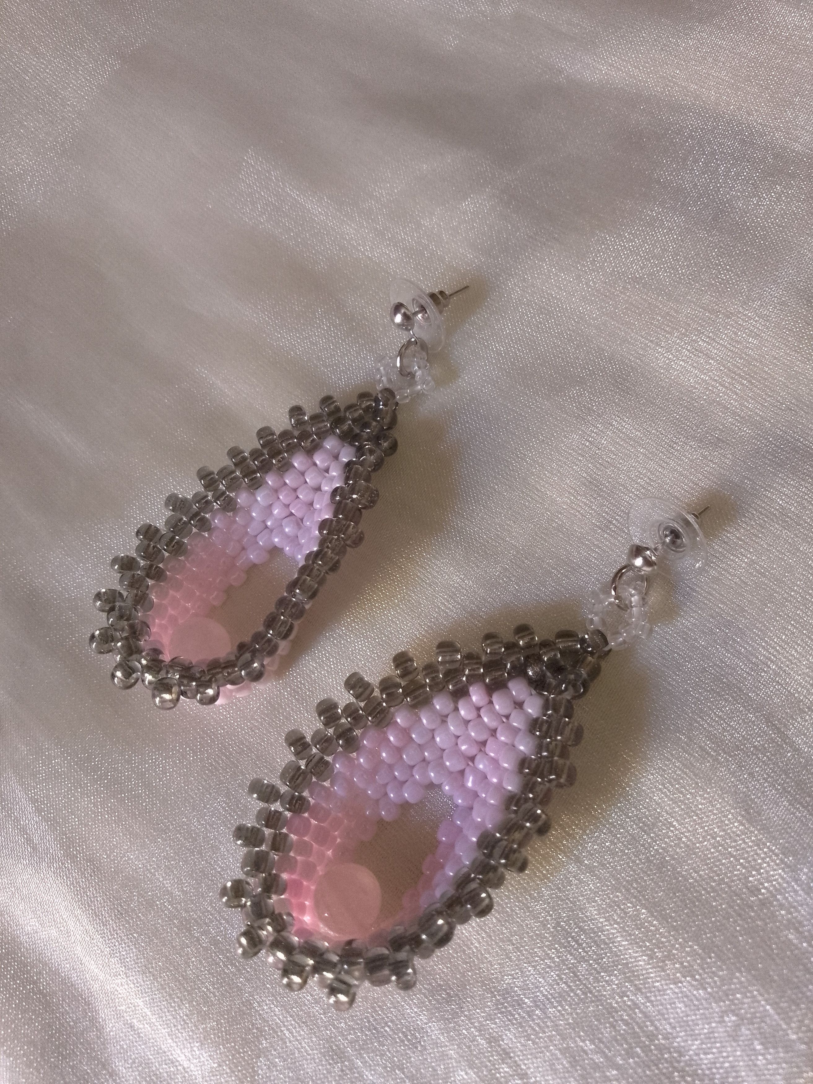 Handmade Earrings Long Dangle Leafy Rose quartz gemstones Size ONE SIZE - 2 Thumbnail