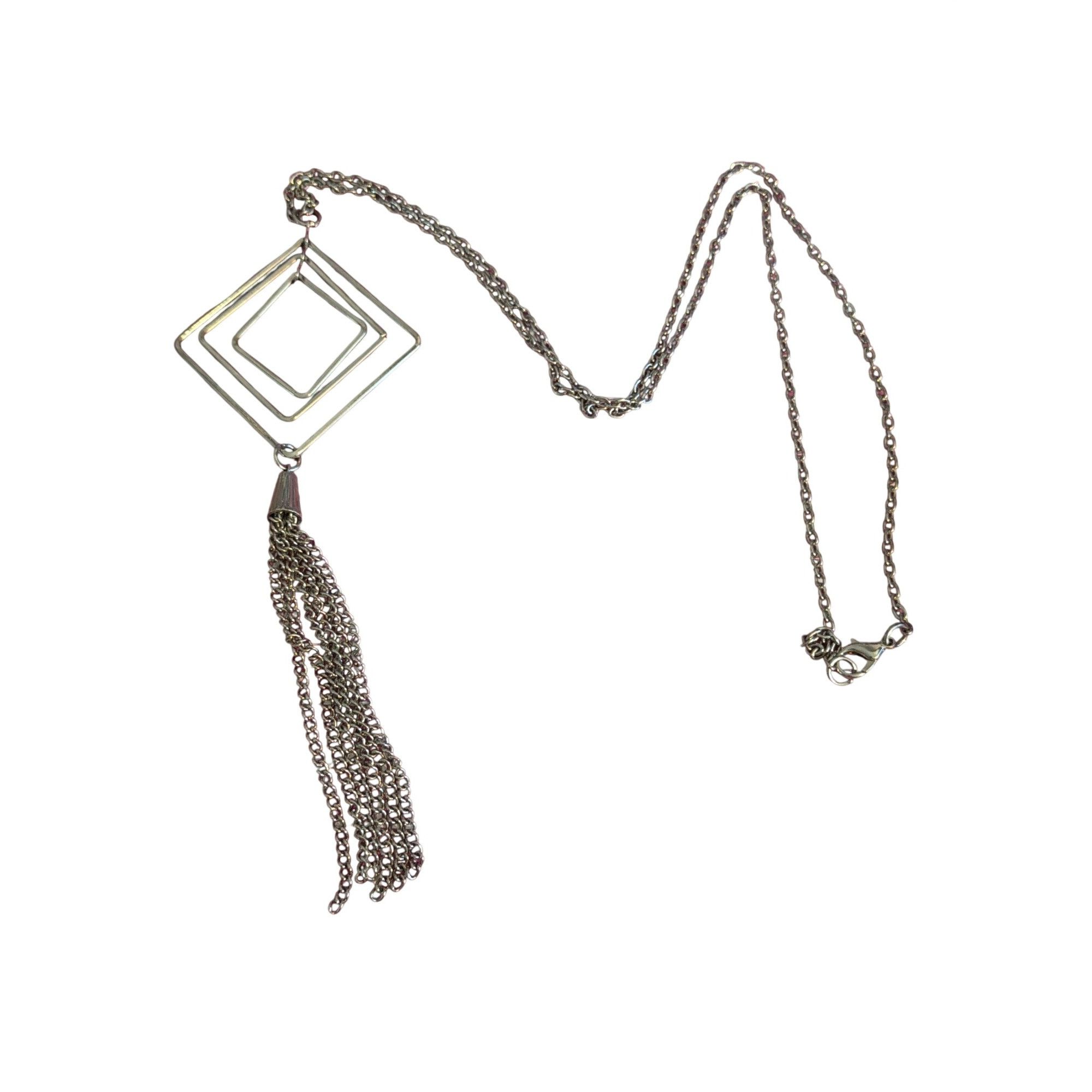 Other Geometric Silver Tone Pendant Necklace Open Square Tassel Lo Size ONE SIZE - 1 Thumbnail