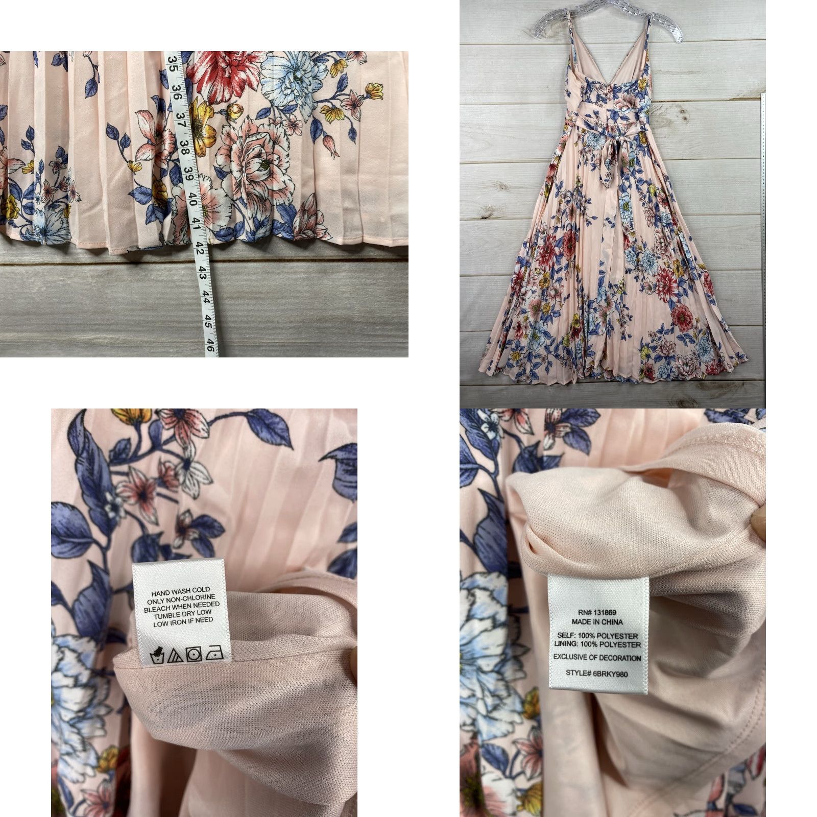 Vintage VINTAGE Thirty/Thirty LA Dress Shirt Womens S Pink Floral Pleated A-Line Sleeveless V-Neck Midi 90s Event Party Wedding Flower Size S / US 4 / IT 40 - 8 Thumbnail