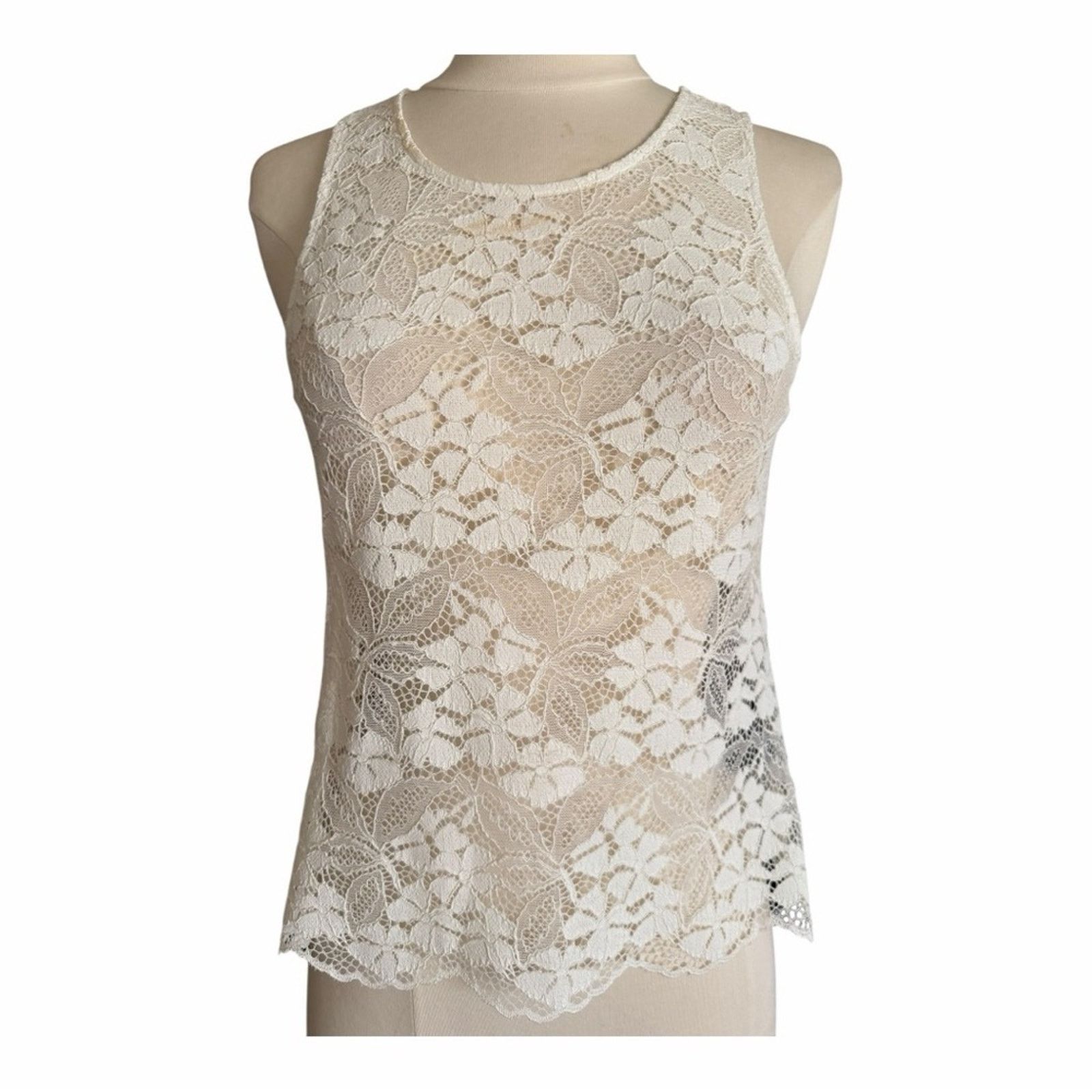 The Kooples The Kooples Stretch Lace Fitted Tank OffWhite Round Sz 1 NWT Size S / US 4 / IT 40 - 3 Thumbnail
