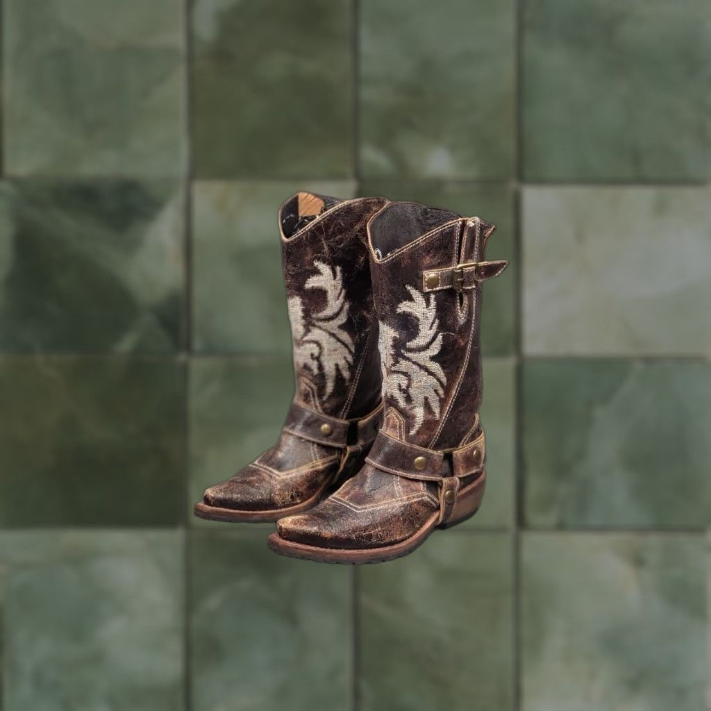 Vintage VINTAGE Sancho Boots Barbados Leather Embroidered Logo Buckle Boot Women 6 Brown 90s Size US 6 / IT 36 - 1 Thumbnail
