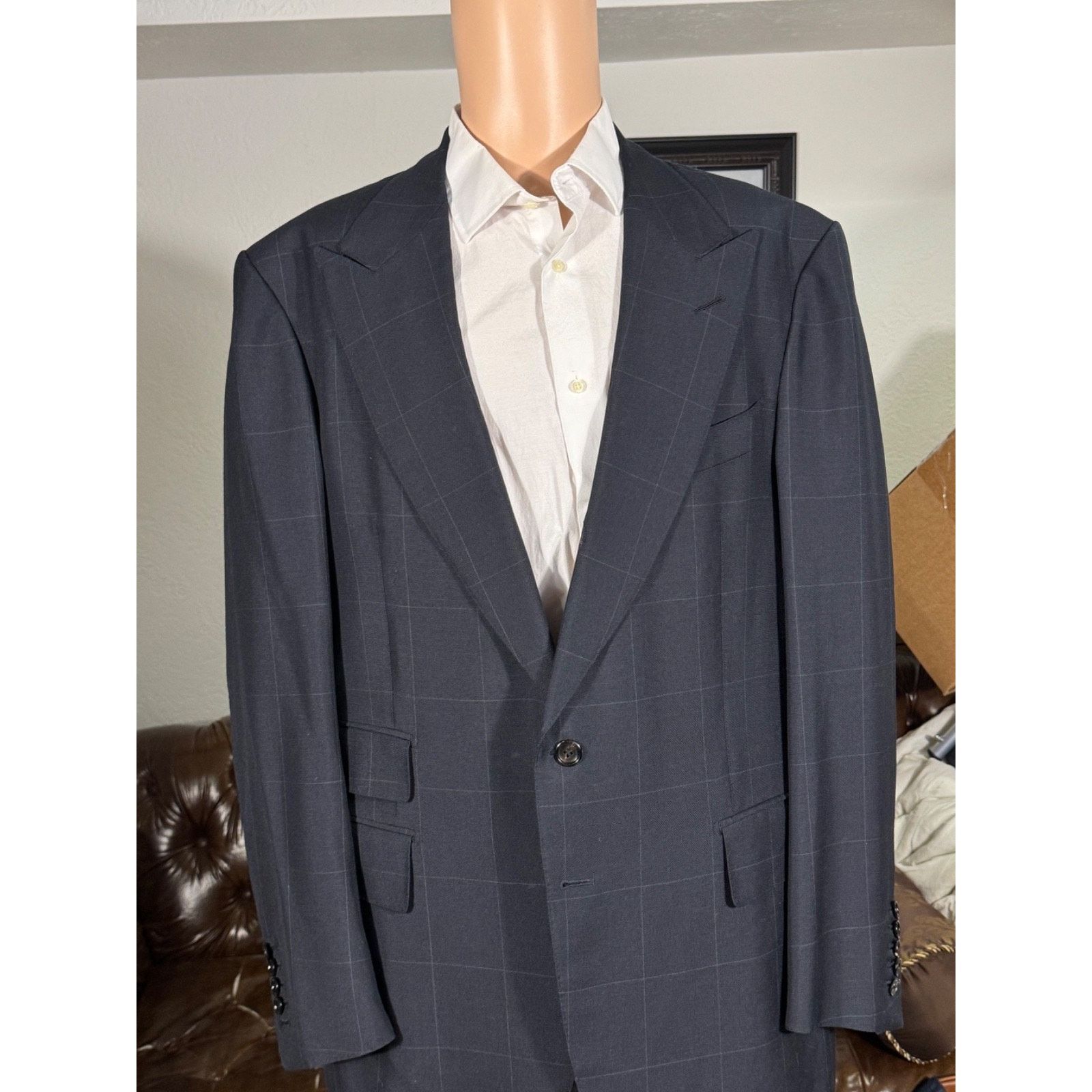 Tom Ford Tom Ford Navy Windowpane Suit 2 Pc Peak 58IT 48R US 39x30 Size 48R - 3 Thumbnail