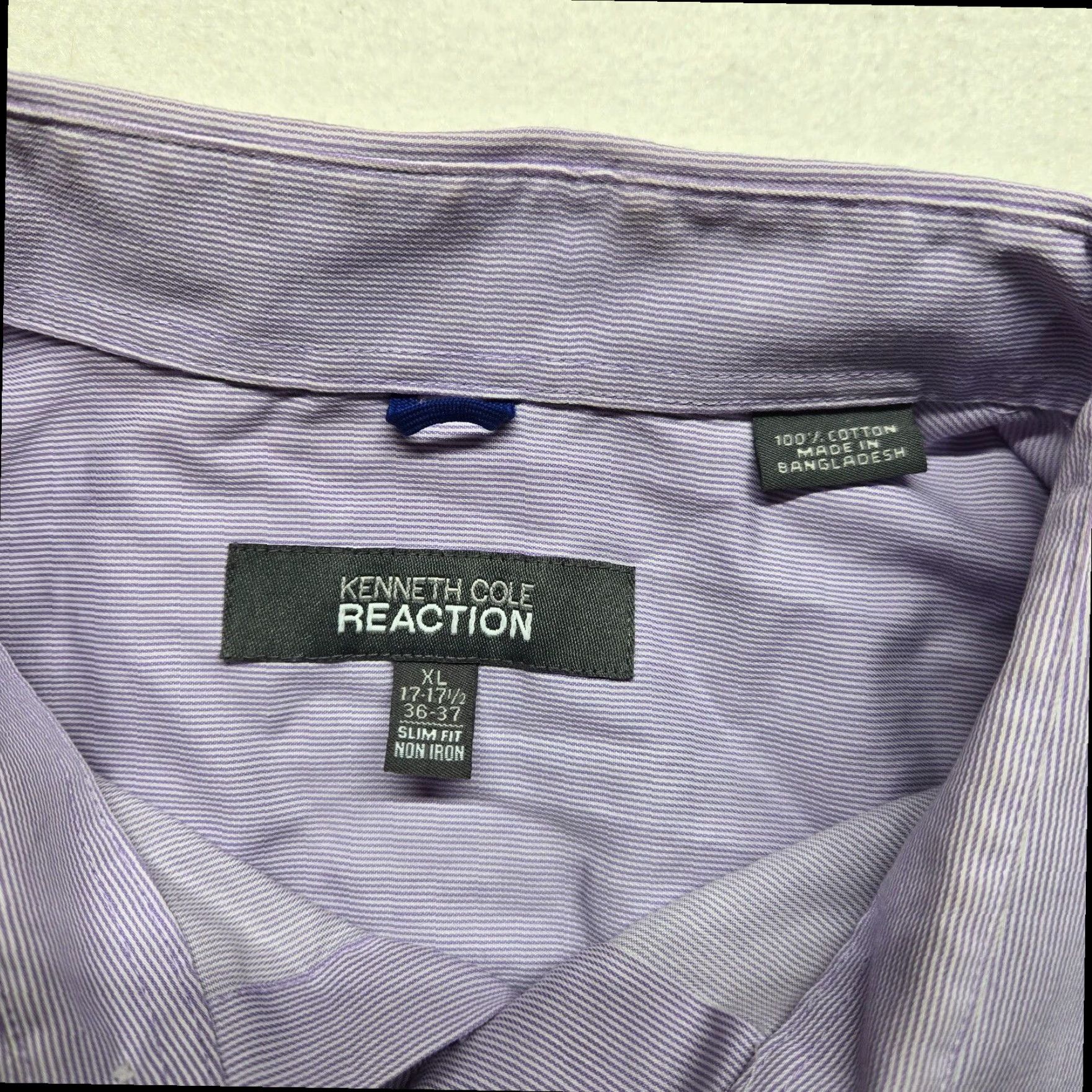Kenneth Cole Kenneth Cole Reaction Dress Shirt Purple Striped Button Down XL Size 46R - 3 Thumbnail