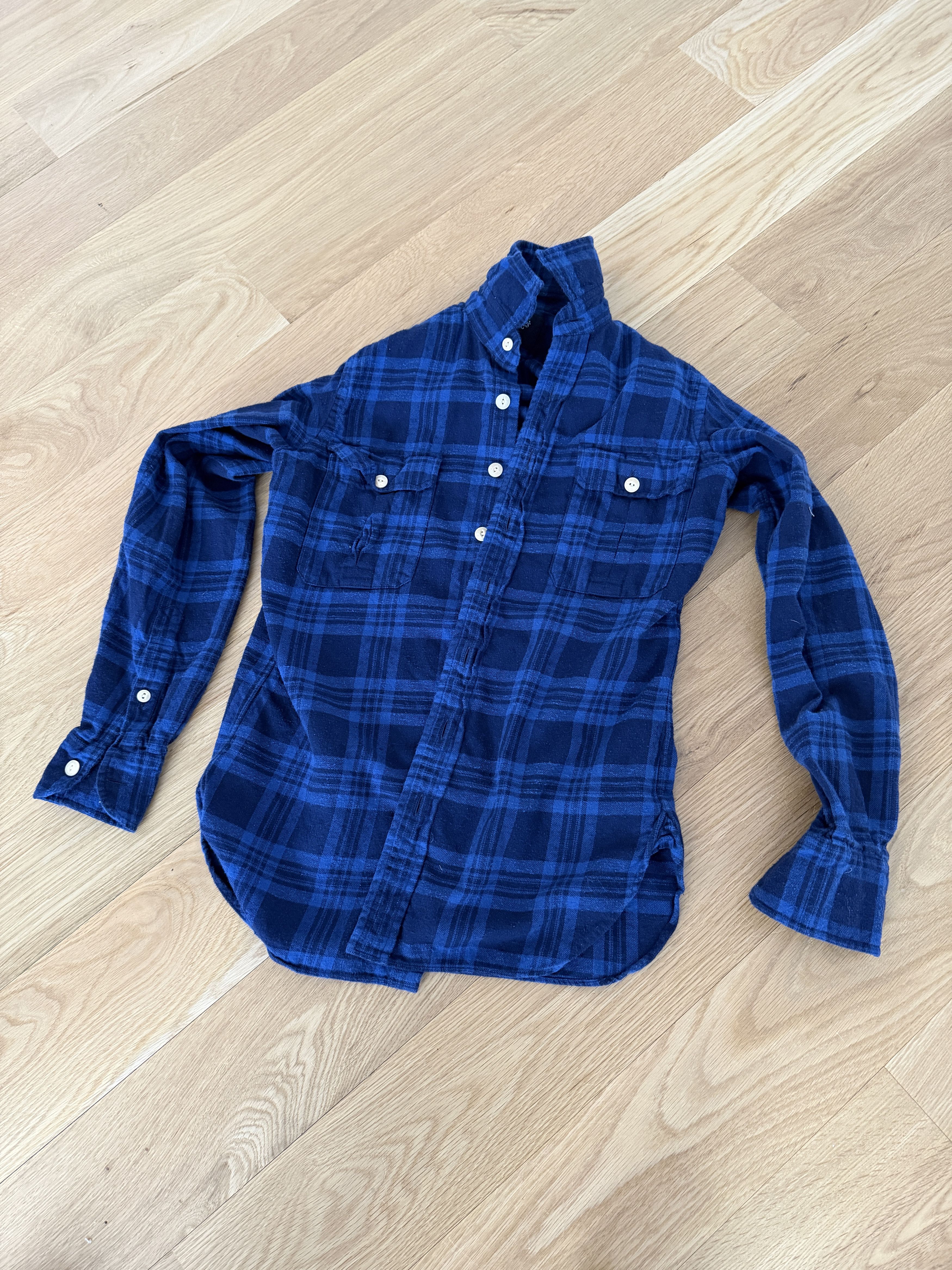 Navy Check Brushed Cotton Two-Pocket Work Shirt