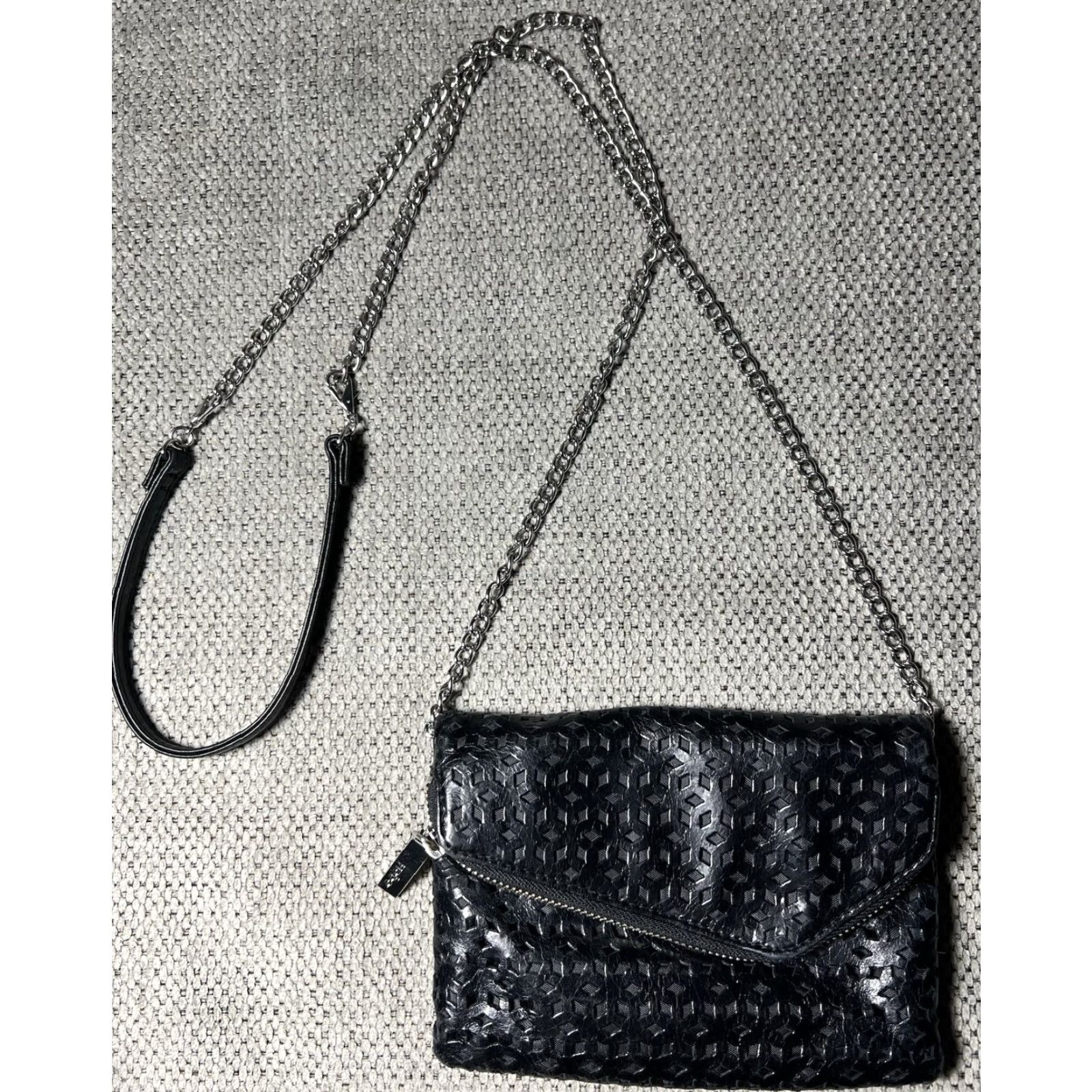 Vintage Hobo Crossbody Bag Small Black Leather Removable Chain Strap Clutch Folded Size ONE SIZE - 2 Thumbnail