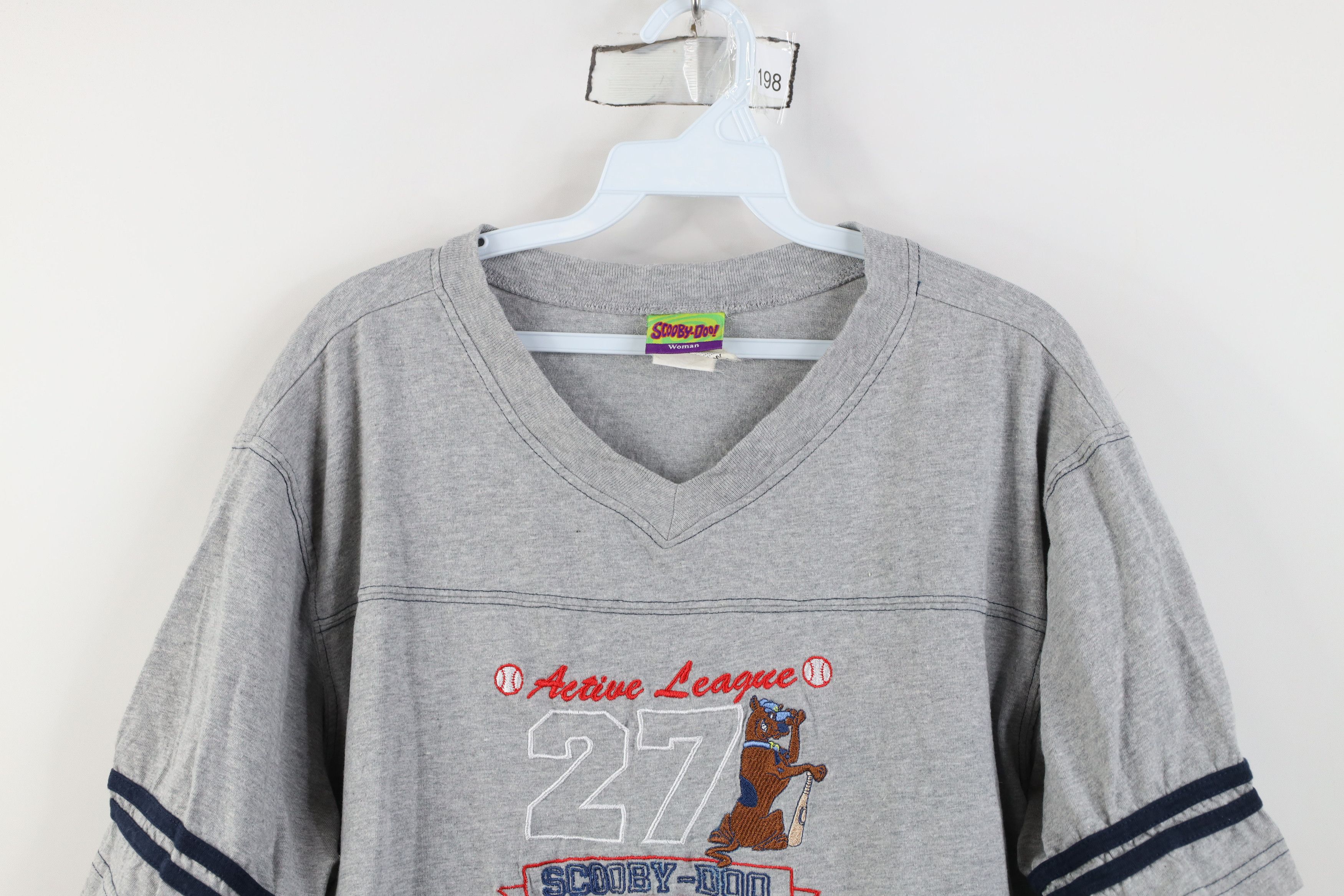 Vintage Vintage 90s Y2K Scooby Doo Spell Out Baseball V-Neck T-Shirt Size XXL / US 16-18 / IT 52-54 - 2 Thumbnail