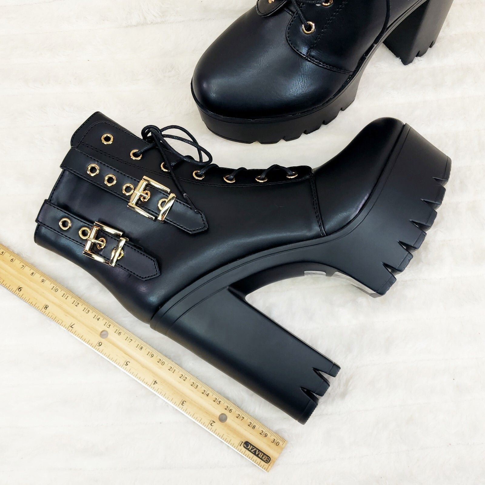 Other Linda Black Chunky Block Heel Lave Up Ankle Boots Brand New Size US 11 / IT 41 - 3 Thumbnail